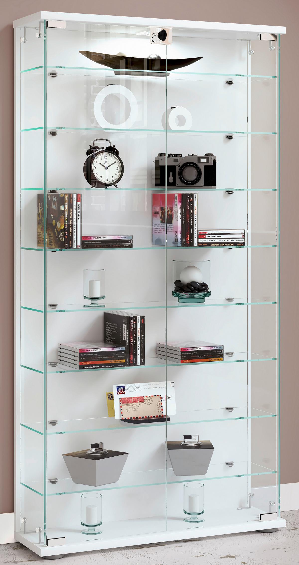 VITRINE STELAS L - Weiss/Transparent, Design, Glas/Holzwerkstoff (59/114/17cm) - MID.YOU