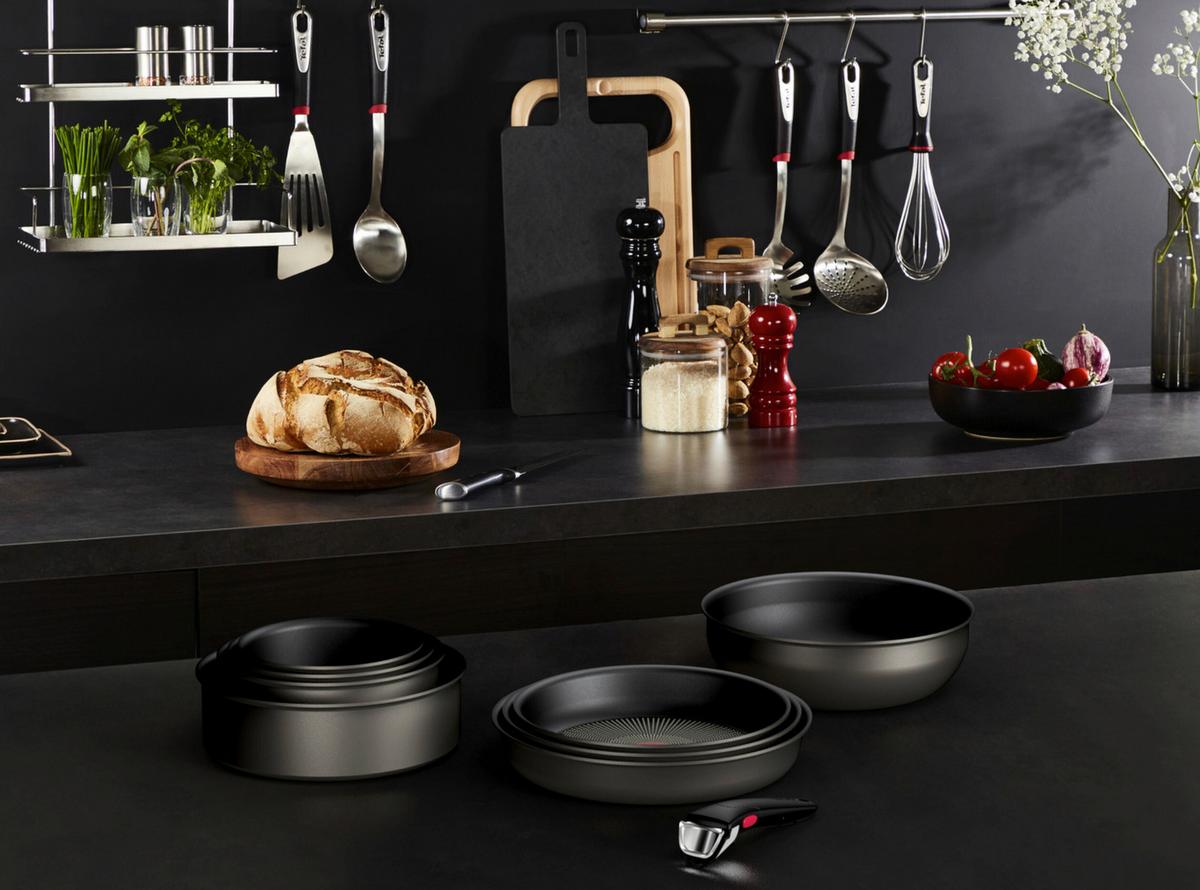 ZESTAW PATELNI L76491 TEFAL - ciemnoszary, Basics, metal/szkło (32,5/32,5/24cm) - Tefal