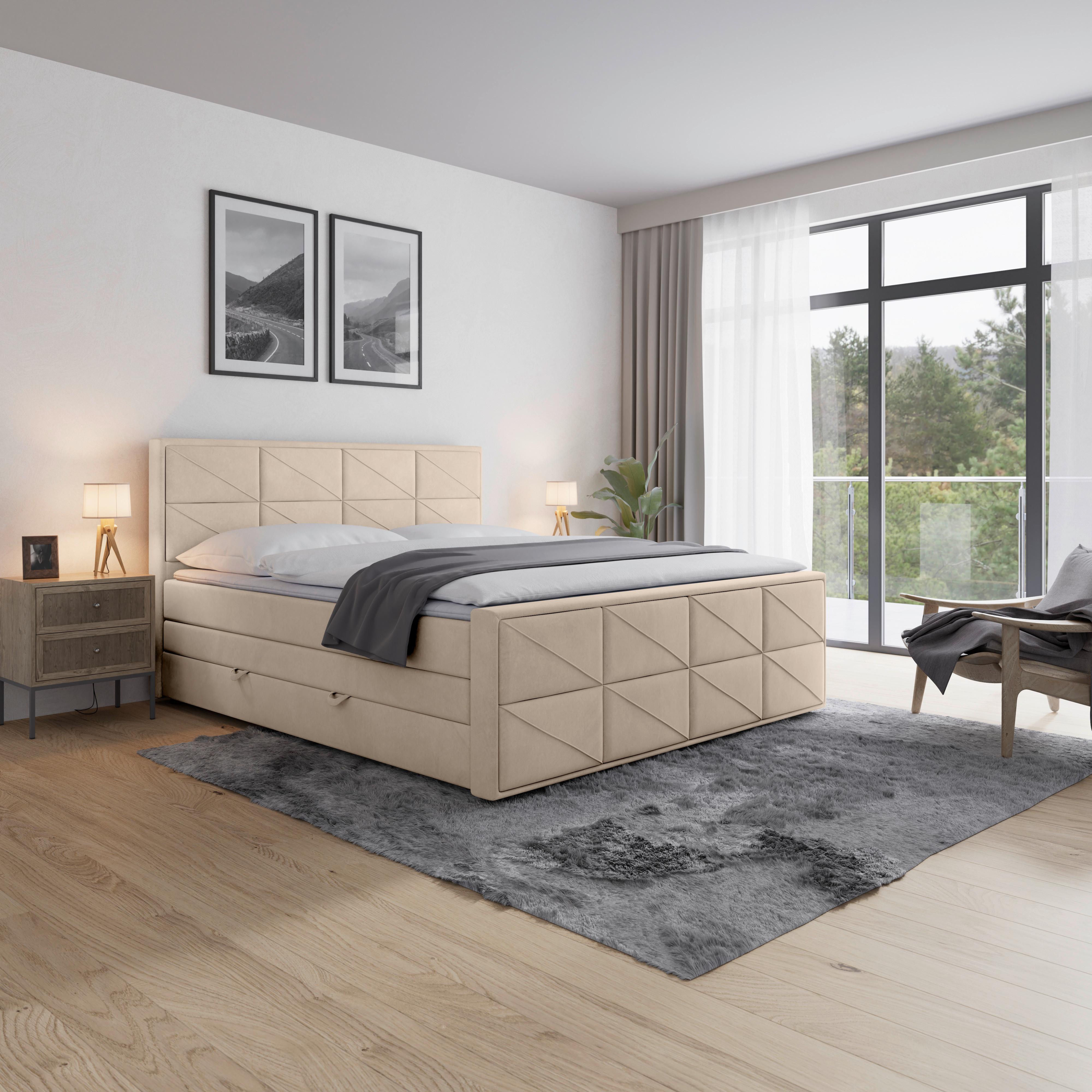 Boxspringbett Helsinki ca. 180x200 cm Beige - Beige, MODERN, Holz/Kunststoff (180/200cm) - MID.YOU