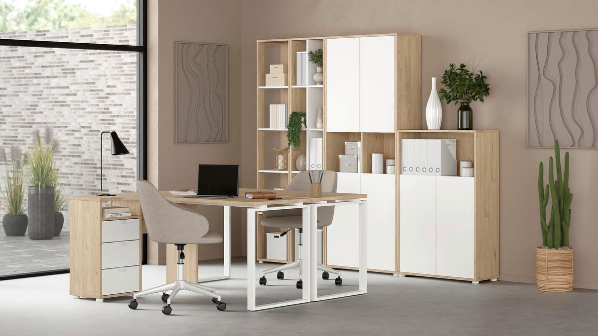 Kotna Pisalna Miza Sign, Bela, Barva Hrasta - barve hrasta/bela, Moderno, kovina/leseni material (150/99,6/75,6cm) - MID.YOU