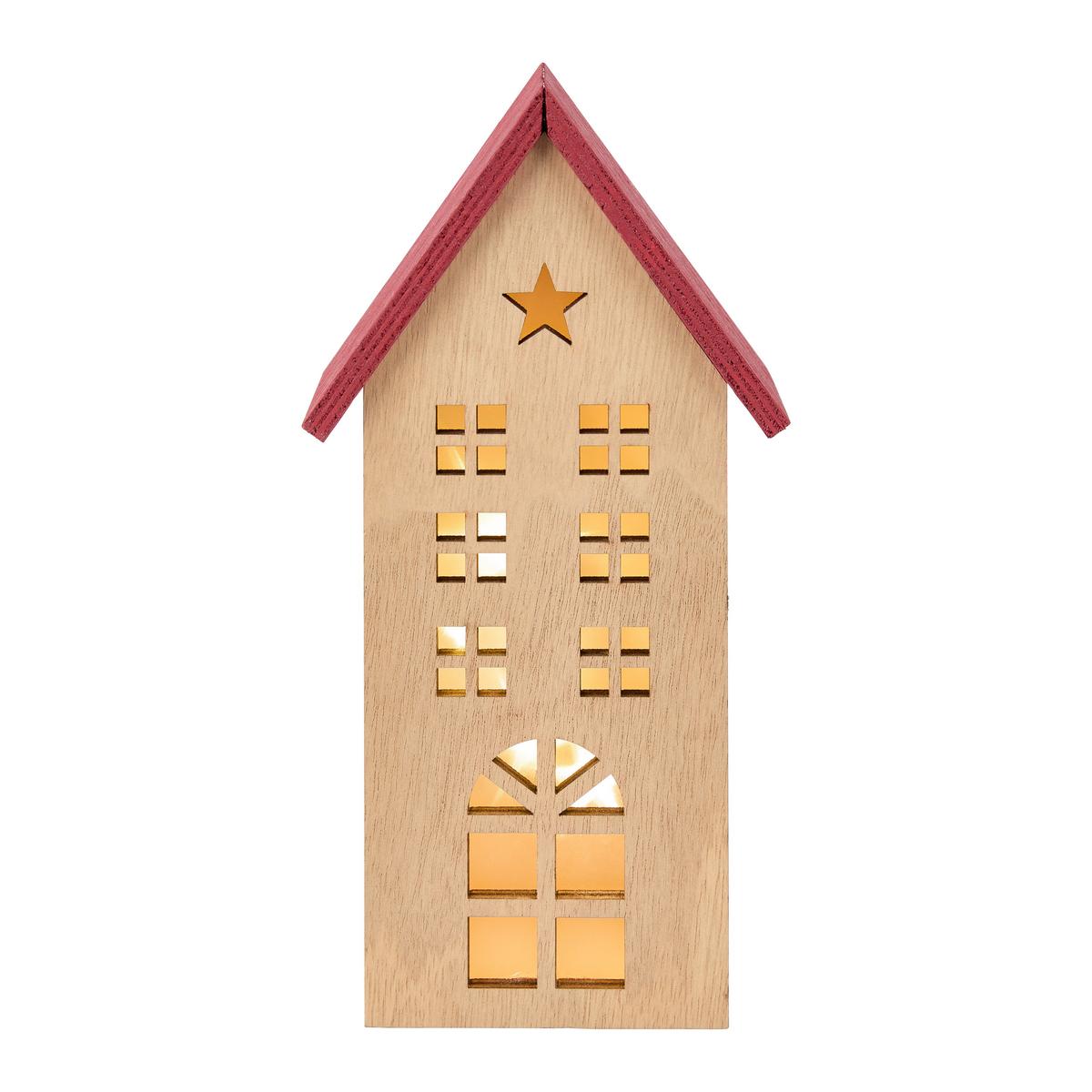 Dekohaus Naturfarben/rot - Rot/Naturfarben, Konventionell, Holzwerkstoff (10,5/22/6cm) - Mömax