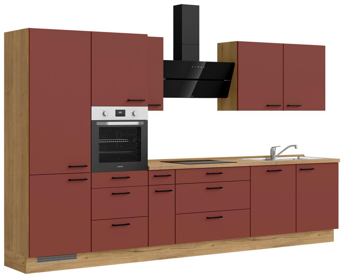 Küchenblock Easytouch High m. Geräten Dunkelrot - Eichefarben/Schwarz, MODERN, Holzwerkstoff/Metall (360cm) - Nobilia