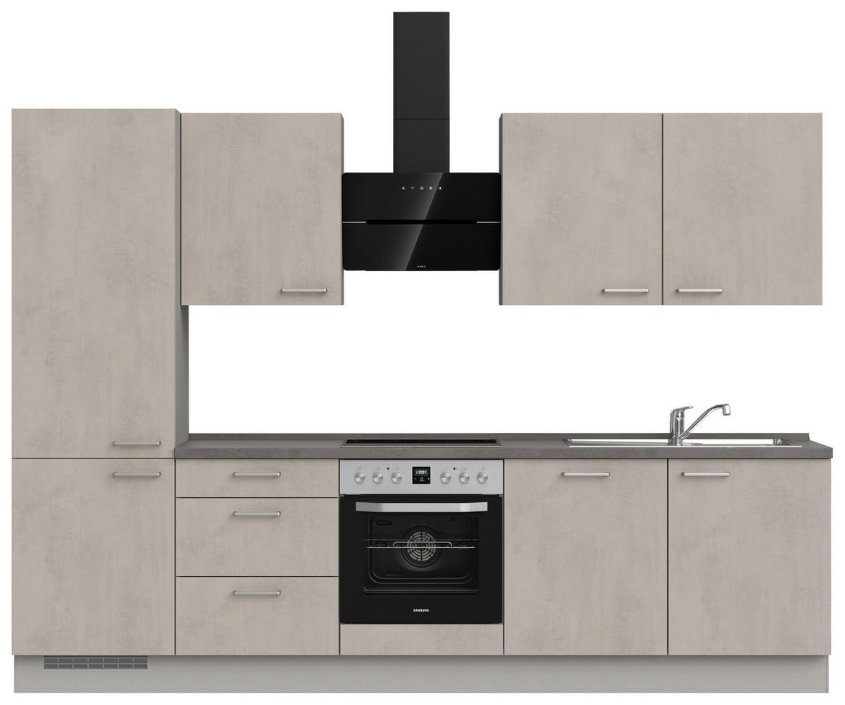 Küchenblock Riva High m. Geräten Grau - Schieferfarben/Edelstahlfarben, MODERN, Holzwerkstoff/Metall (300cm) - Nobilia