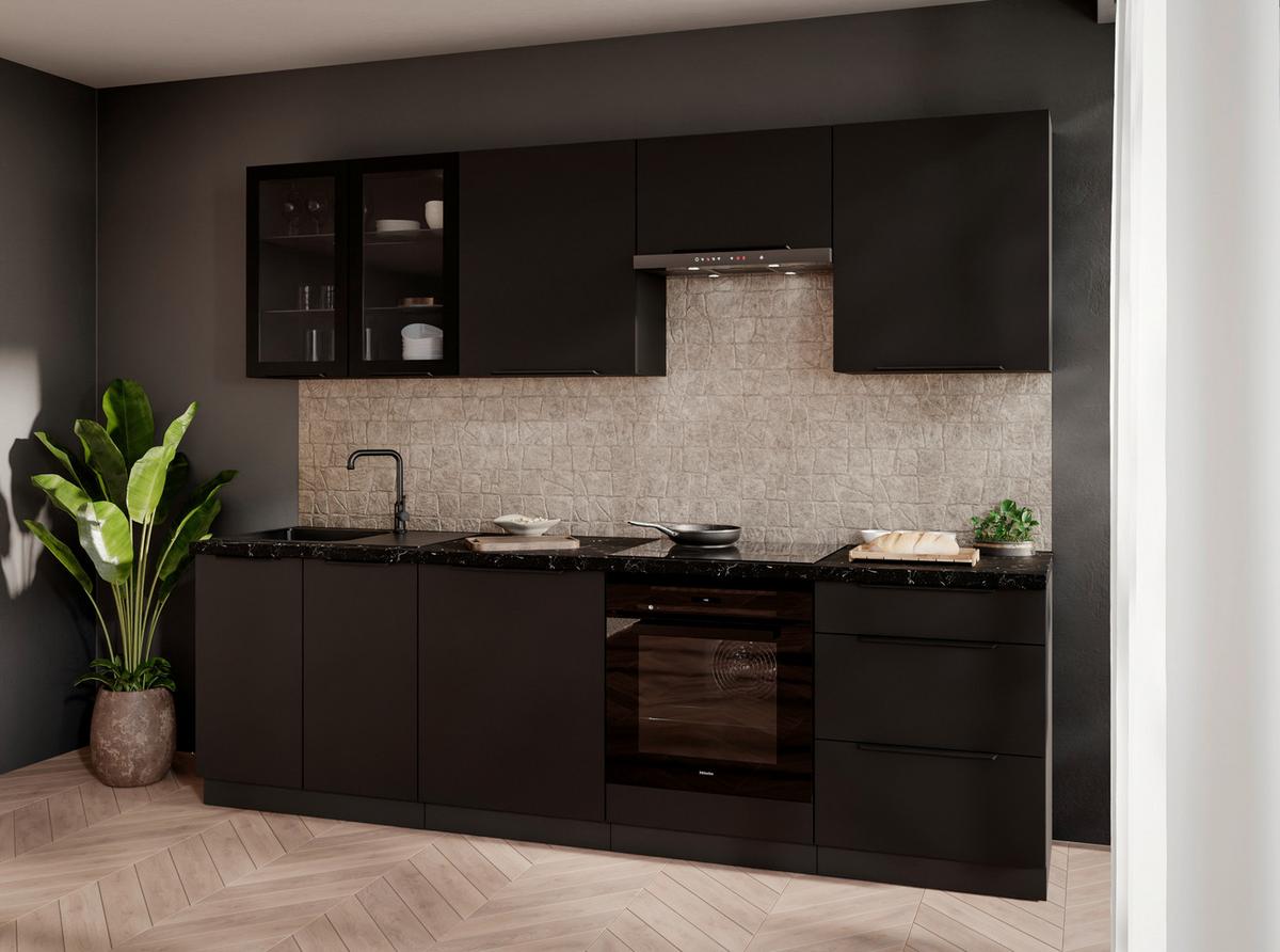 Blok Kuhinja Siena - crna, Moderno, staklo/drvni materijal (260/210/60cm) - Modern Living