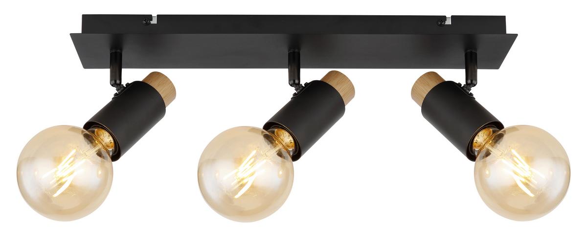 Strahler Matti in Schwarz/Braun max. 40 Watt - Dunkelbraun/Schwarz, Design, Holz/Metall (48,5/8/14,5cm) - Globo