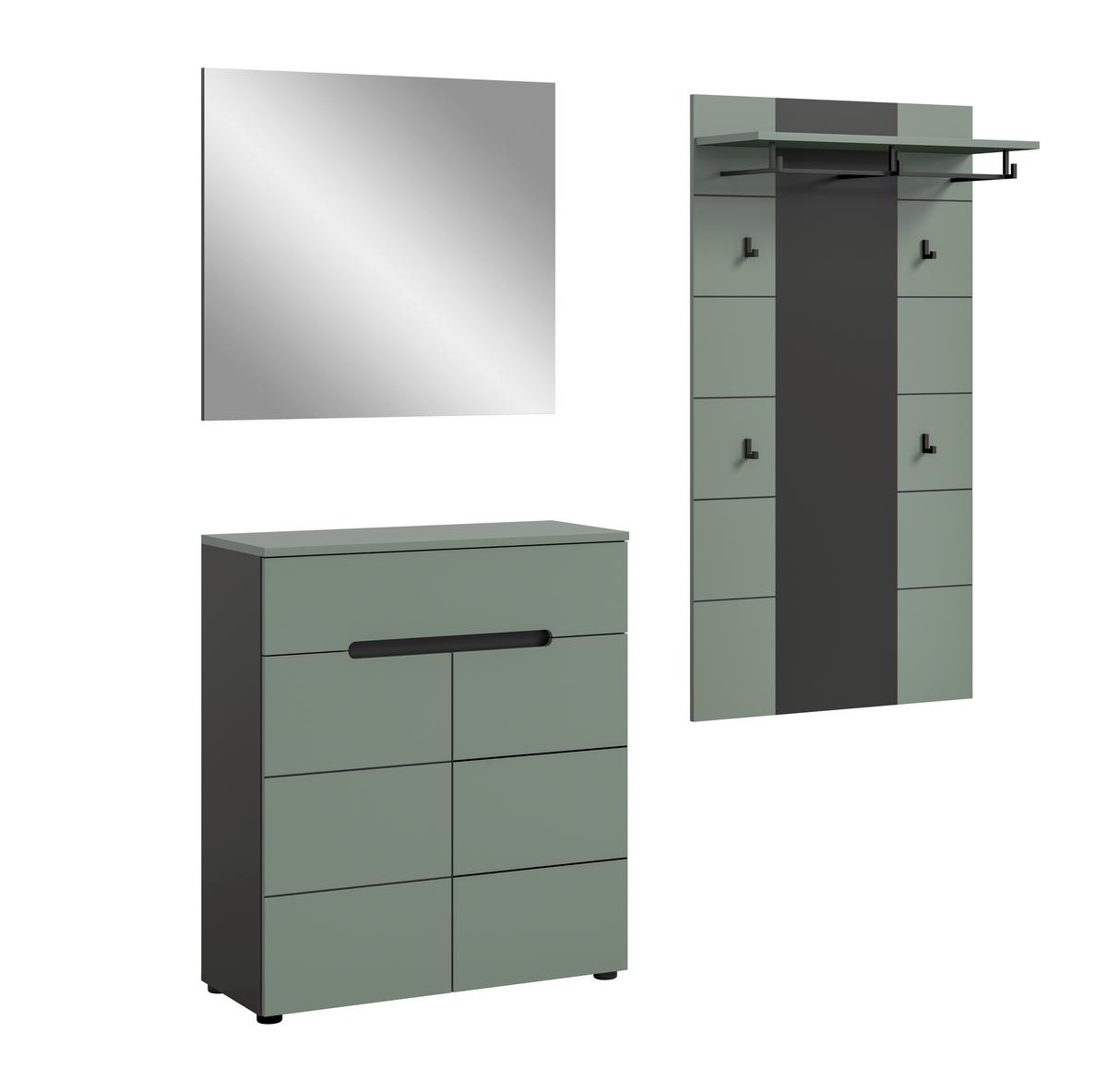 Predsoba Canu, Sivozelena, 3-Delna - siva/sivozelena, Design, leseni material (175/190/37cm) - Livetastic