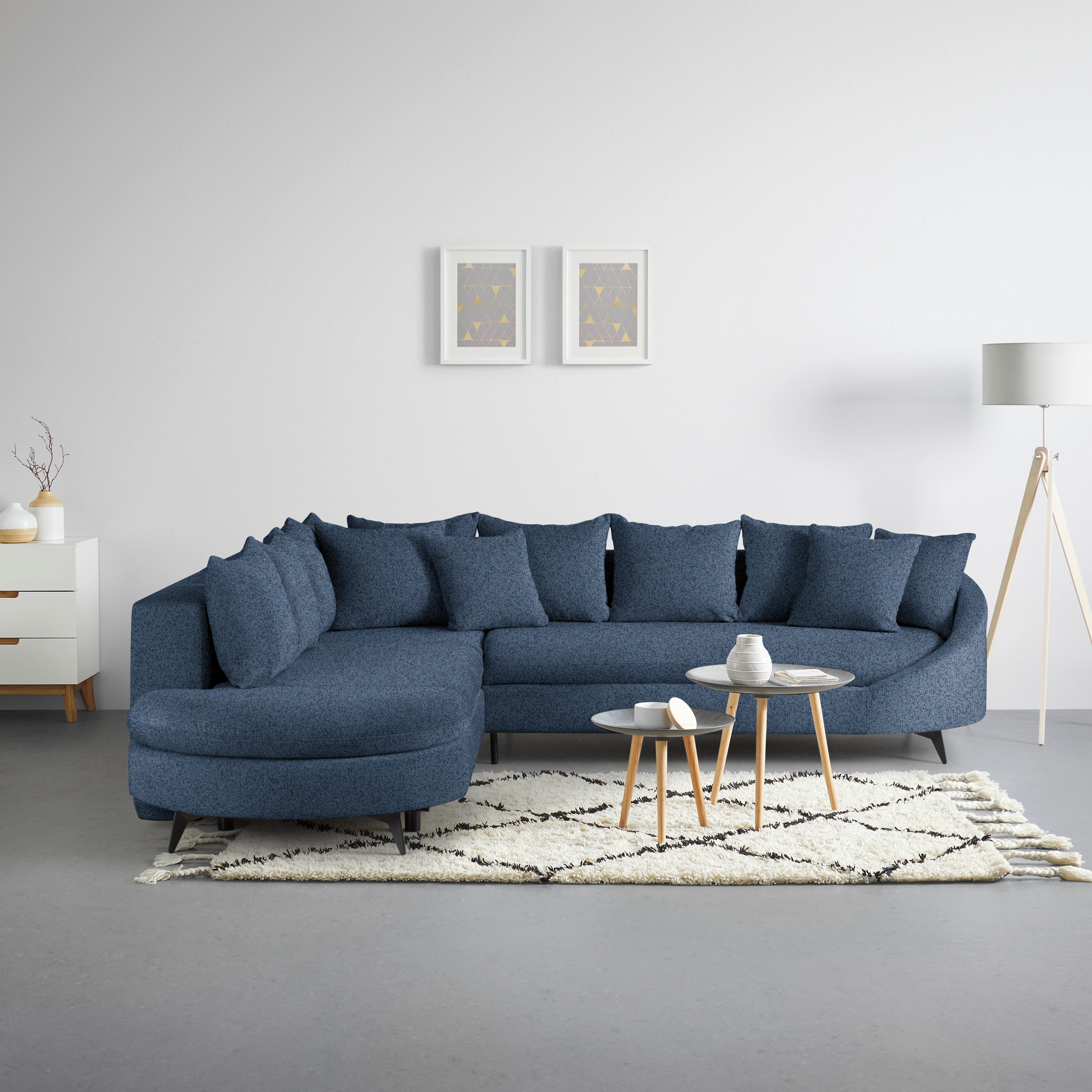 Ecksofa Axel Dunkelblau - Schwarz/Dunkelblau, MODERN, Textil/Metall (250/87/291cm) - Mömax