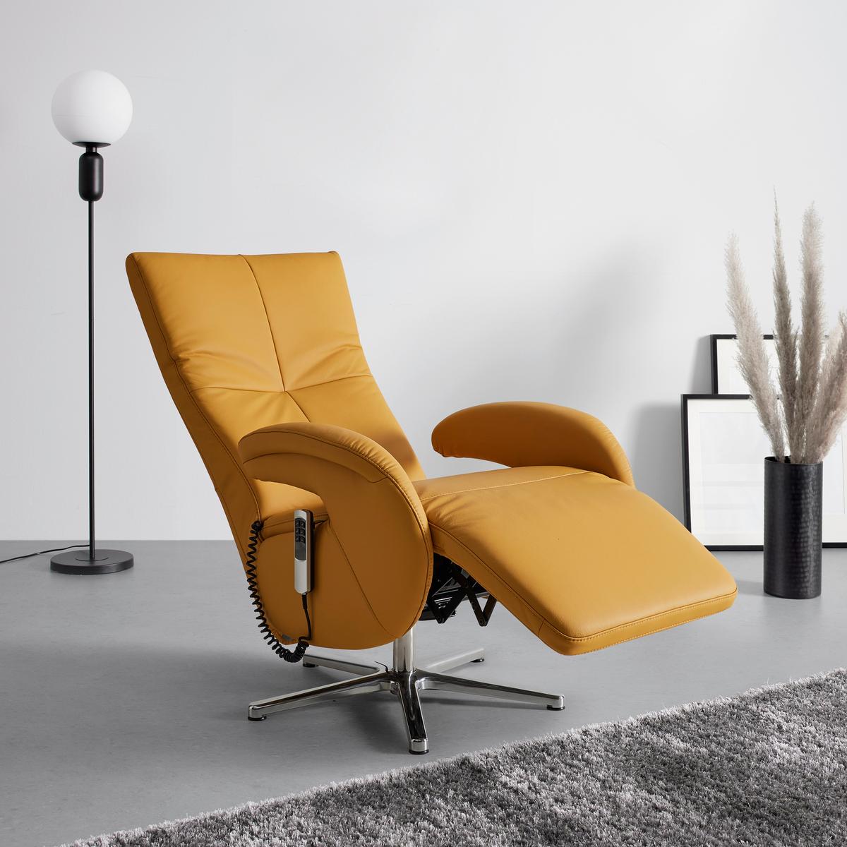 Relaxsessel Sitting 2 in Leder Curry - Currygelb/Chromfarben, MODERN, Leder (70/111/80cm) - Premium Living