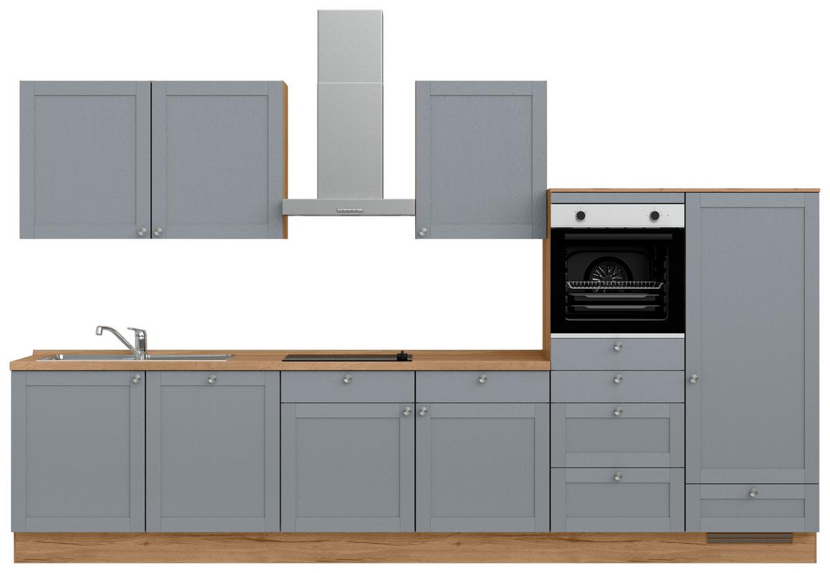 Küchenleerblock Frame Low o. Geräte Blaugrau - Edelstahlfarben/Eichefarben, MODERN, Holzwerkstoff/Metall (360cm) - Nobilia