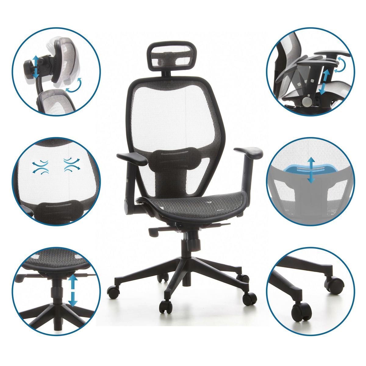 Pisarniški Stol Air-port, Srebnro-Siva - siva/črna, Basics, umetna masa/tekstil (59/117/48cm) - MID.YOU