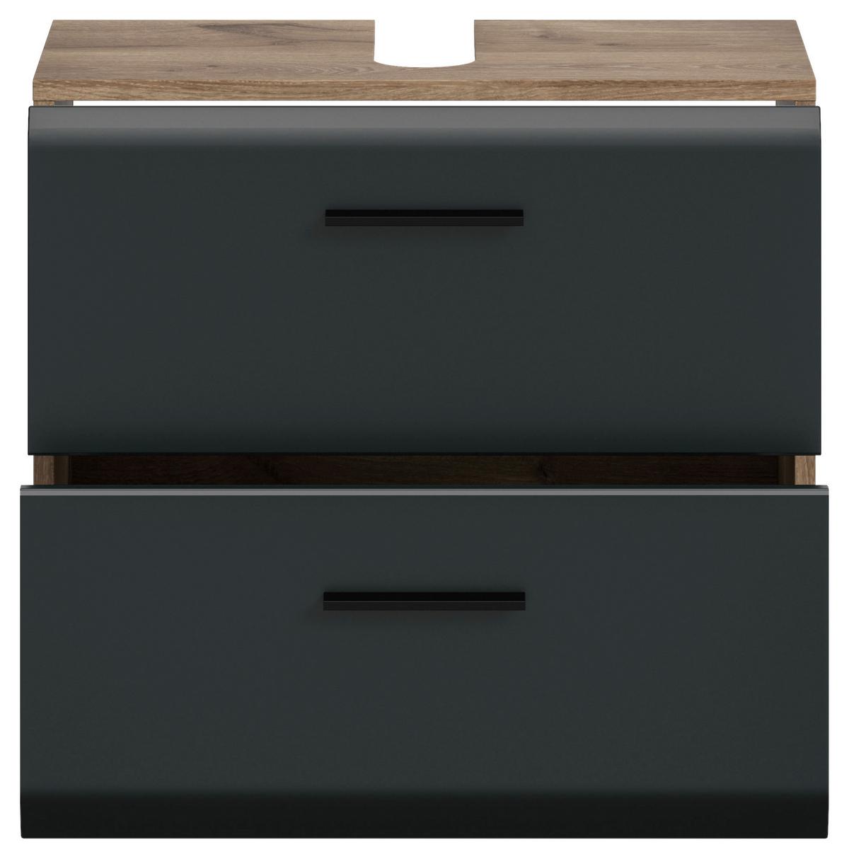 WASCHBECKENUNTERSCHRANK ICE - Eiche dunkel/Schwarz, Basics, Holzwerkstoff/Kunststoff (60/55/30cm) - MID.YOU