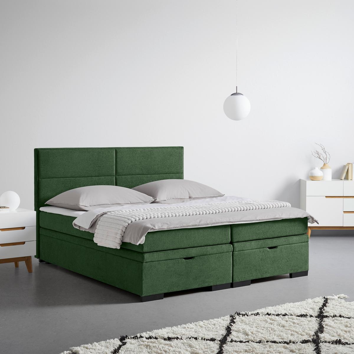 Boxspring Krevet Ethan - tamno zelena/crna, Moderno, tekstil/plastika (160/200cm) - Premium Living