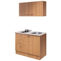 Miniküche Nano mit Geräten ca. 100 cm Buchefarben - Edelstahlfarben/Beige, MODERN, Holzwerkstoff/Kunststoff (100cm) - FlexWell