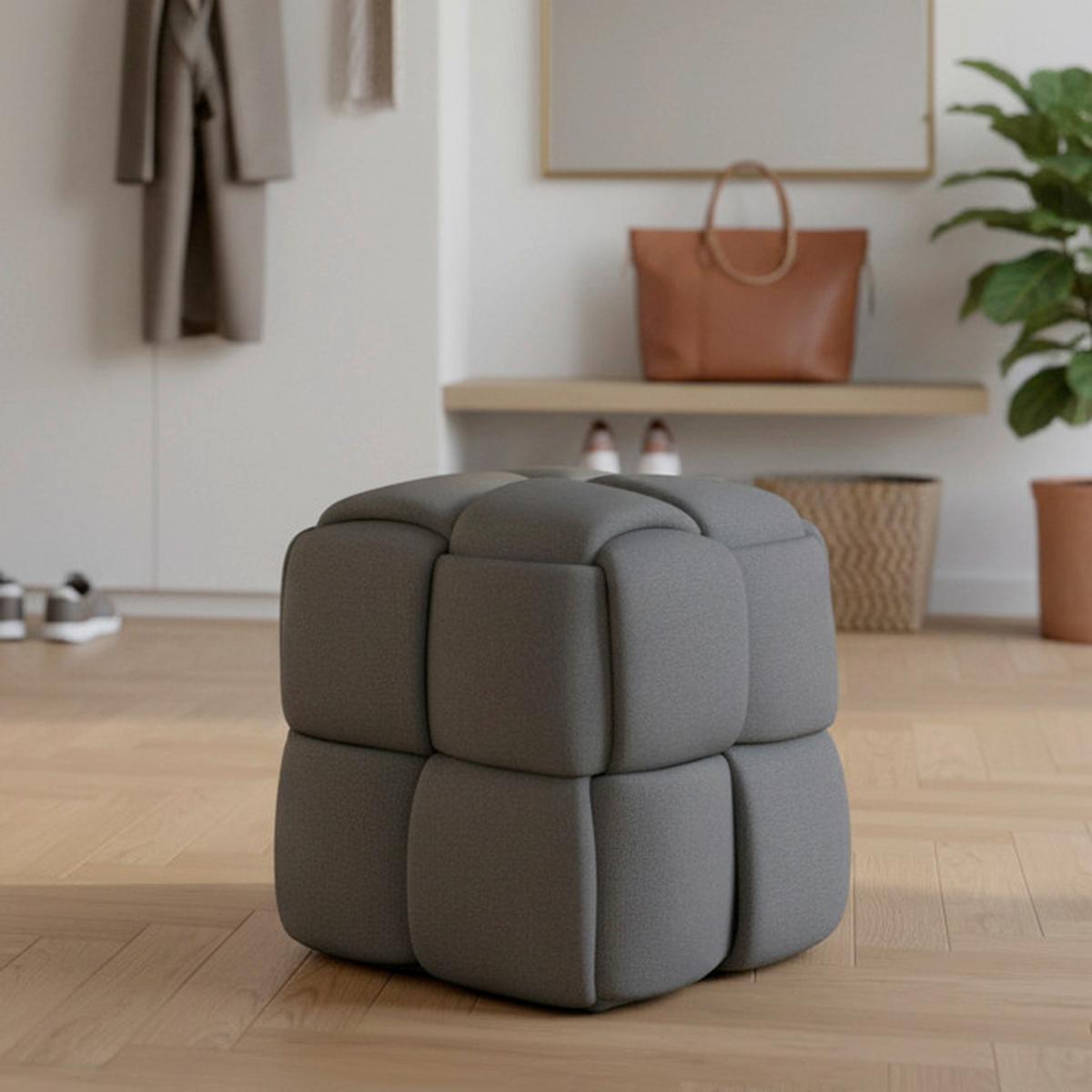 Hocker Ella Dunkelgrau Bouclé - Dunkelgrau/Schwarz, MODERN, Holz/Kunststoff (45/45/45cm) - Bessagi Home