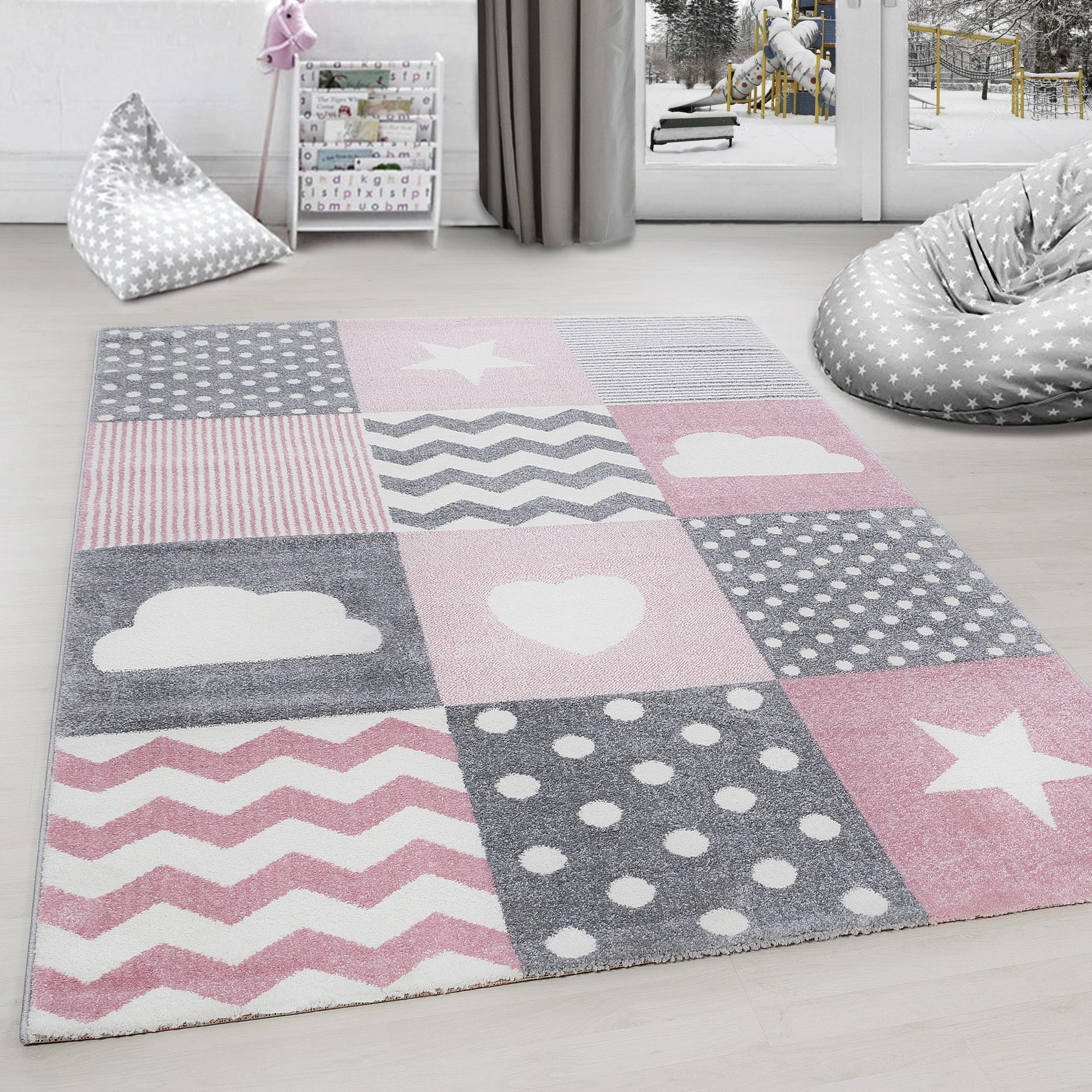 Kinderteppich Kids Grau/Weiß/PInk ca. 80x150cm - Pink/Weiß, Trend, Textil (80/150cm)