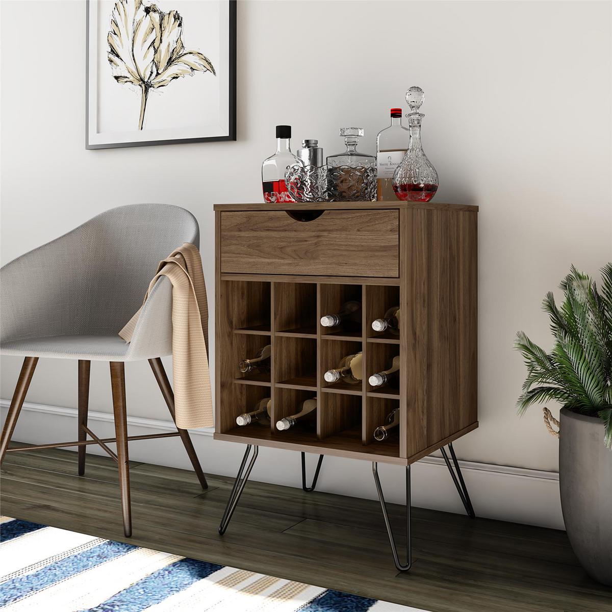 Weinregal Concord Walnussfarben ca.51x80x45cm - Walnussfarben/Schwarz, Design, Holzwerkstoff/Metall (51/80/45cm) - MID.YOU