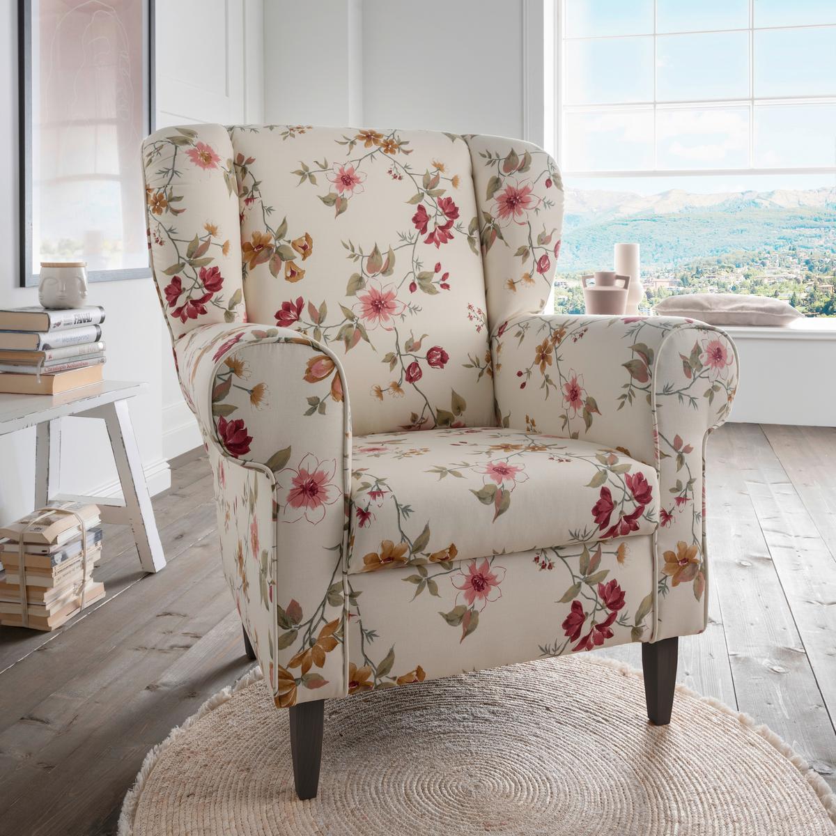 Sesselset Asino Beige/Rot Webstoff - Wengefarben/Beige, ROMANTIK / LANDHAUS, Holz/Textil (80/102/86cm) - Livetastic