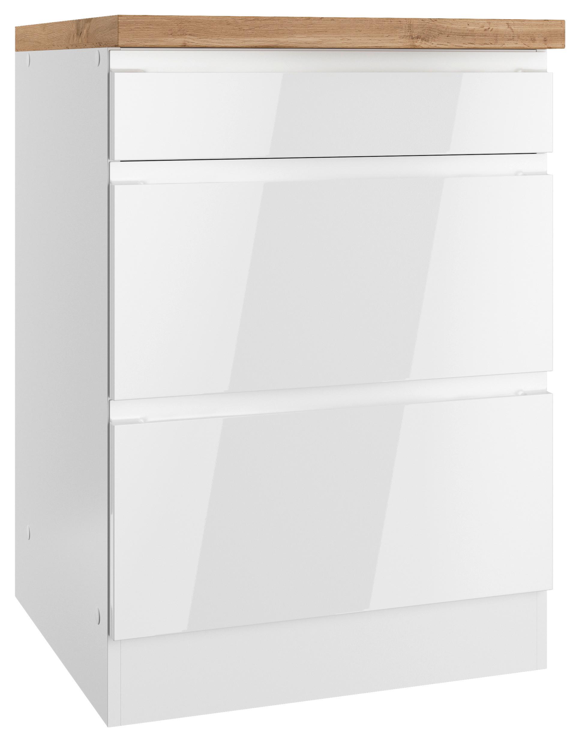 Kochfeldumbauschrank Monza ca. 60x86 cm Weiß/Eiche - Weiß Hochglanz/Eiche Wotan, LIFESTYLE, Holzwerkstoff (60/86/60cm) - Held