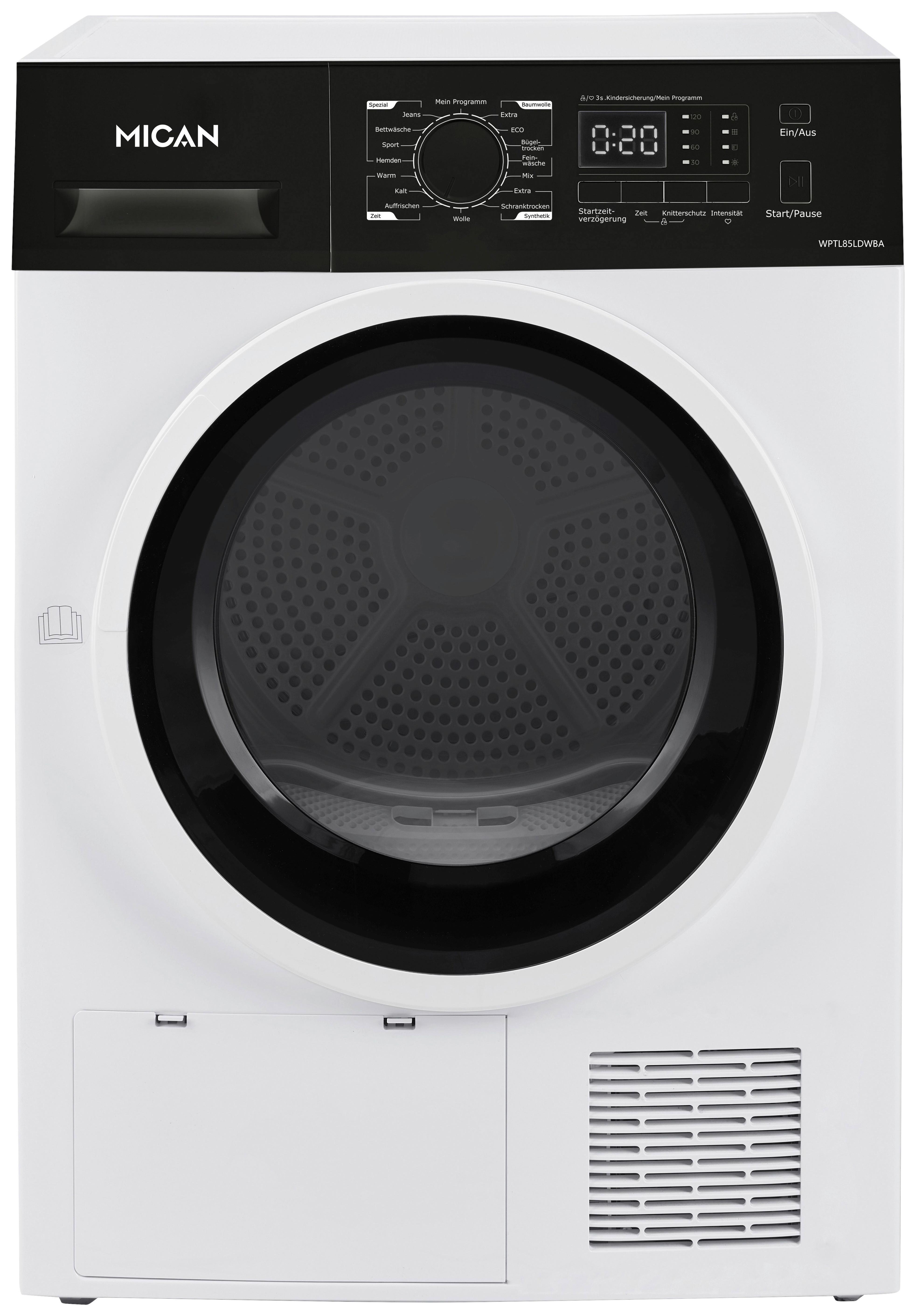 Wärmepumpentrockner WPTL85LDWBA - Weiß, Basics, Kunststoff/Metall (60/85/60cm) - Mican