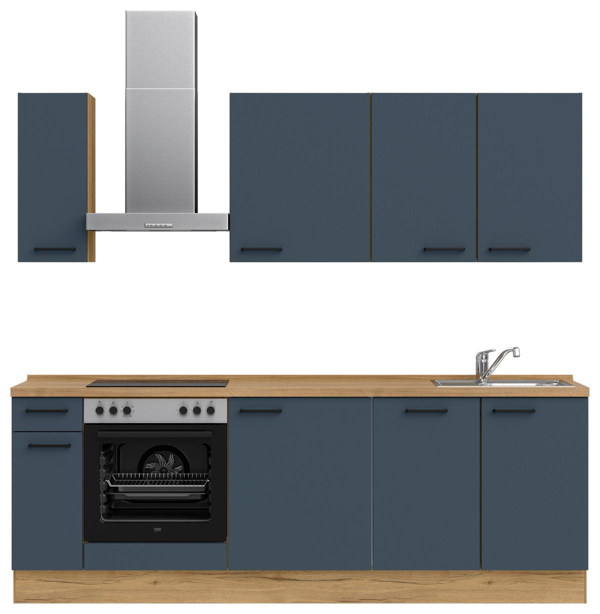 Küchenblock Easytouch Low m. Geräten Dunkelblau - Eichefarben/Schwarz, MODERN, Holzwerkstoff/Metall (240cm) - Nobilia