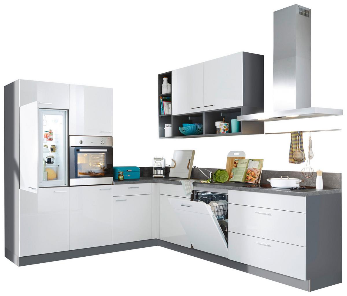 Eckküche Star o. Geräte ca. 245x275cm Weiß Hochglanz - Edelstahlfarben/Weiß Hochglanz, MODERN, Holzwerkstoff (245/275cm) - Express