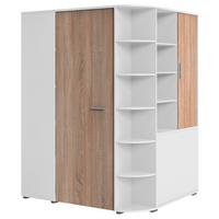 Eckschrank Young Weiß/Eichefarben - Eichefarben/Alufarben, KONVENTIONELL, Holzwerkstoff/Kunststoff (124/198/148cm) - Mömax