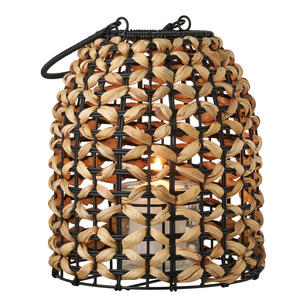Laterne Pinto Lantern Naturfarben/Schwarz - Schwarz/Naturfarben, Basics, Glas/Naturmaterialien (24/28,5/24cm)