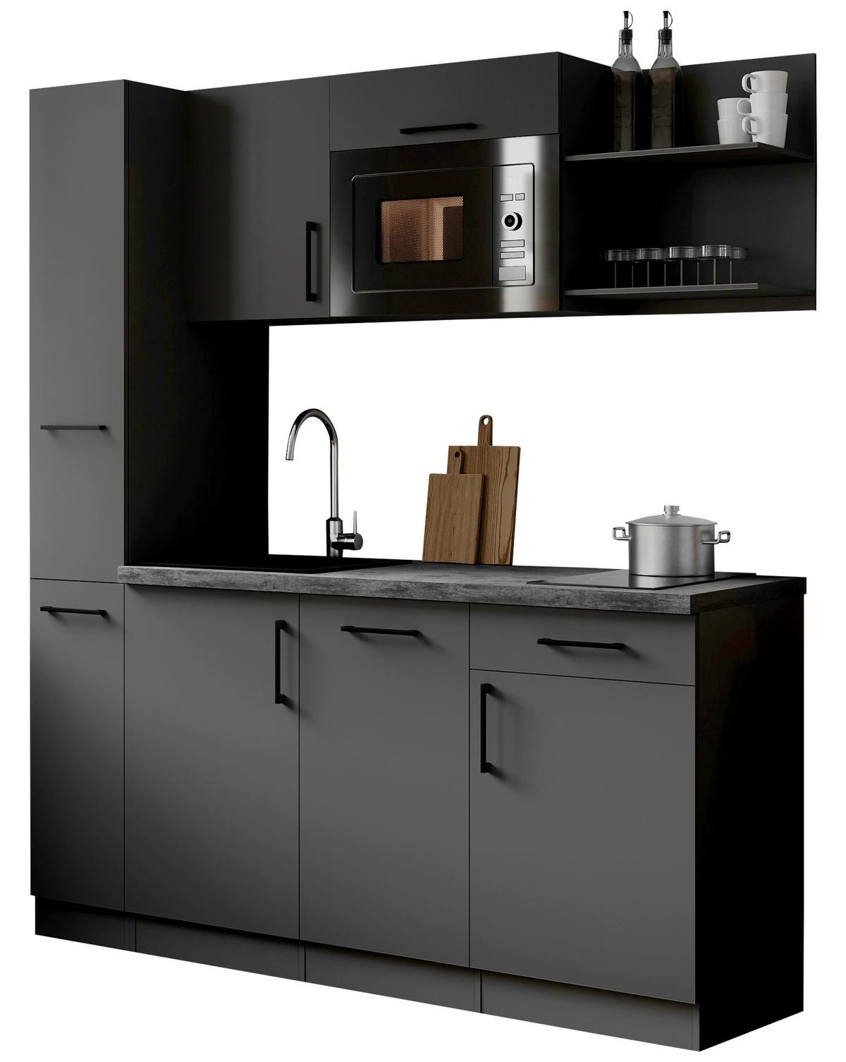 Küchenblock Oliver m. Geräten Grau - Grau, Trend, Holzwerkstoff/Metall (175cm) - Respekta