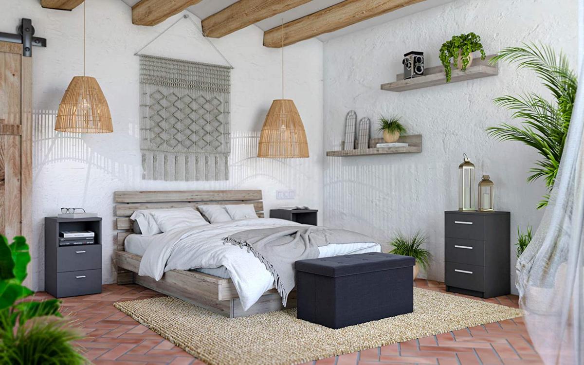 SZAFKA NOCNA COLIMA 1 - czarny/szary, Basics, materiał drewnopochodny/tworzywo sztuczne (35/62/40cm) - Carryhome