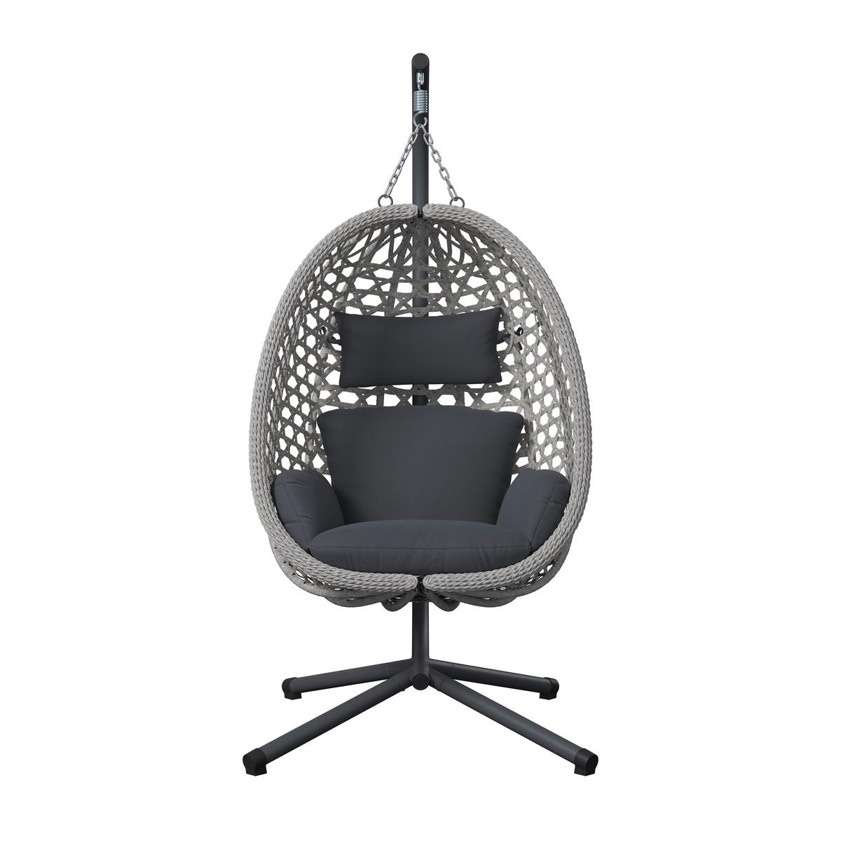 Függőfotel Amy - natúr színű/sötétszürke, Modern, műanyag/textil (95/196/103cm)