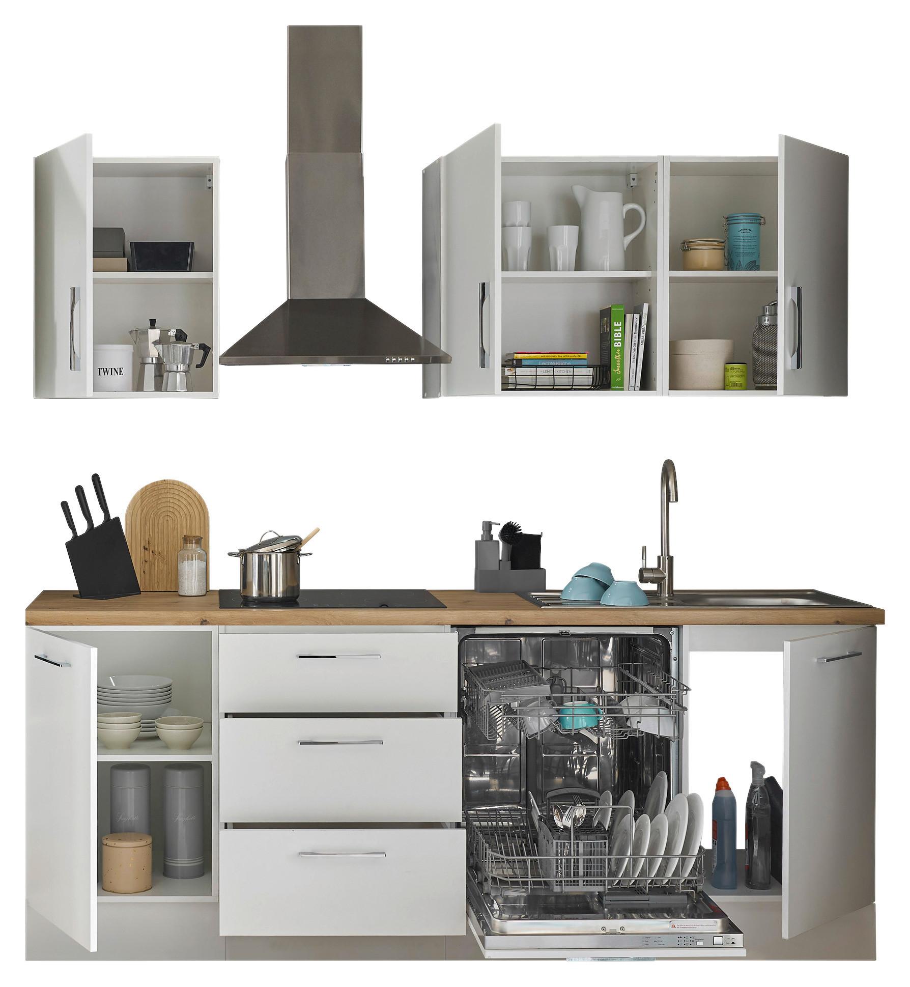 Konyhablokk Gépek Nélkül Turin Zb 220 White - króm/Artisan tölgy, Trend, faalapú anyag/fém (220cm) - MID.YOU