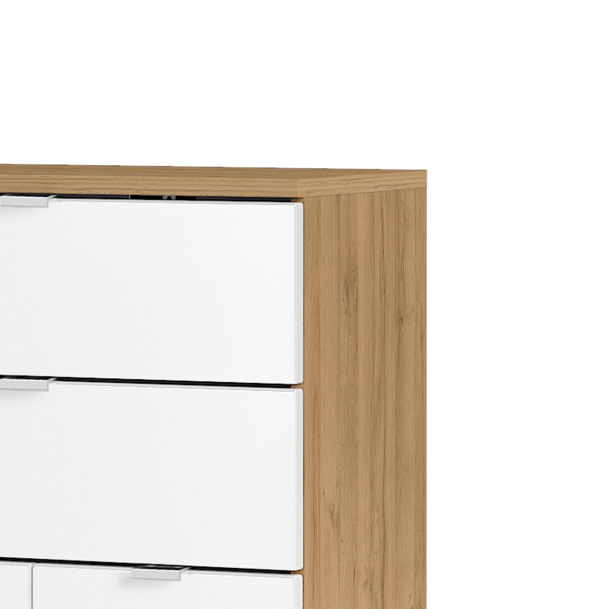 Kommode Mauresa Weiß/Eichefarben - Chromfarben/Eichefarben, KONVENTIONELL, Holzwerkstoff/Metall (60/97/34cm) - Germania