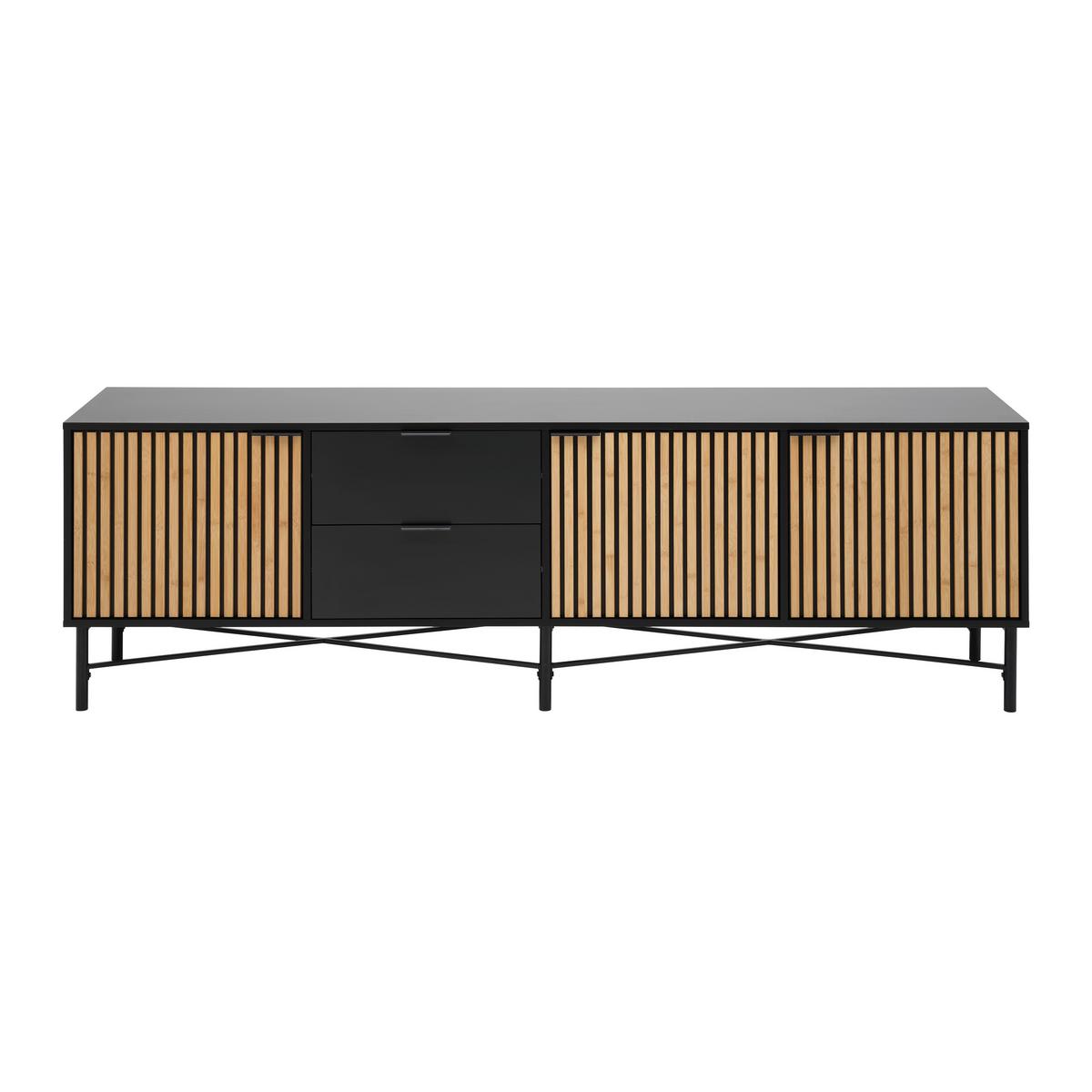 Lowboard Madrid Schwarz/Naturfarben massiv - Eichefarben/Schwarz, MODERN, Holz/Holzwerkstoff (195/60/40cm) - Mömax