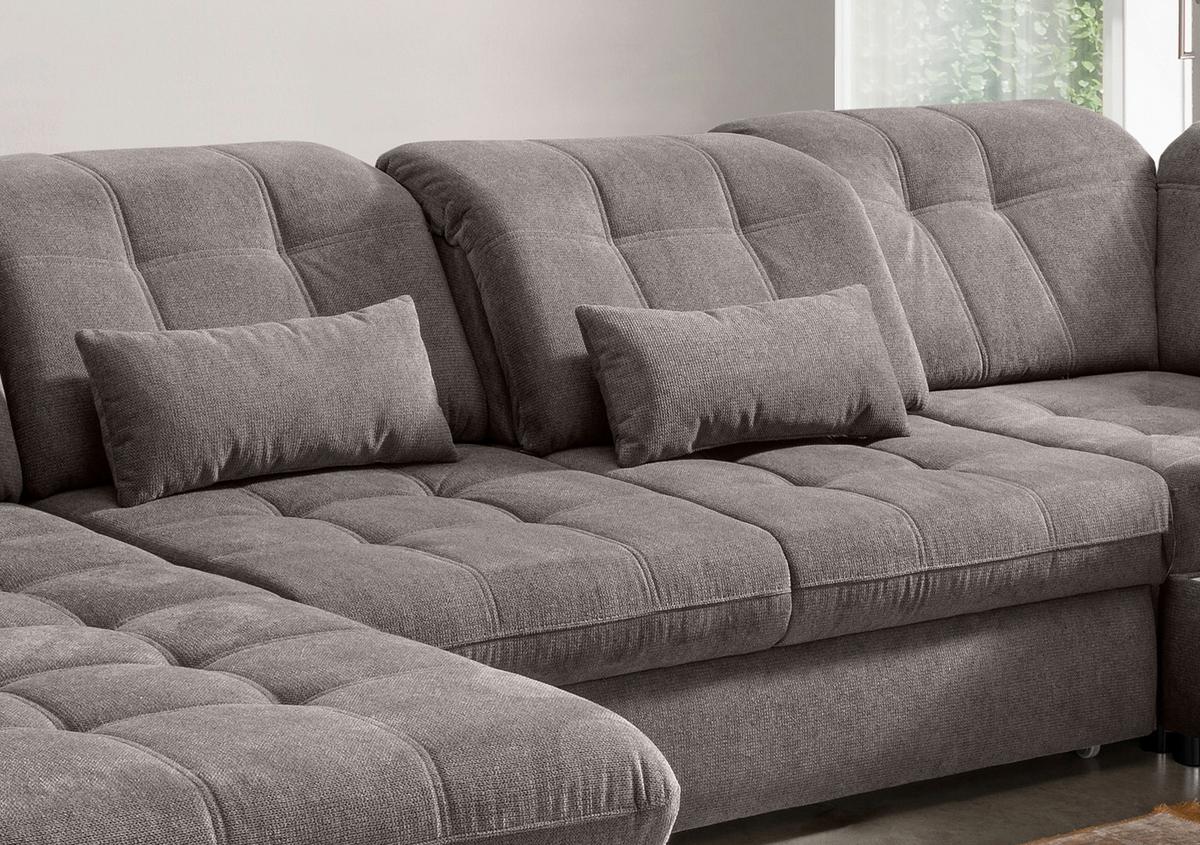 Wohnlandschaft Rigatti Grau- Braun Chenille mit Bettkasten - Graubraun/Schwarz, MODERN, Textil/Metall (184/387/252cm) - Livetastic