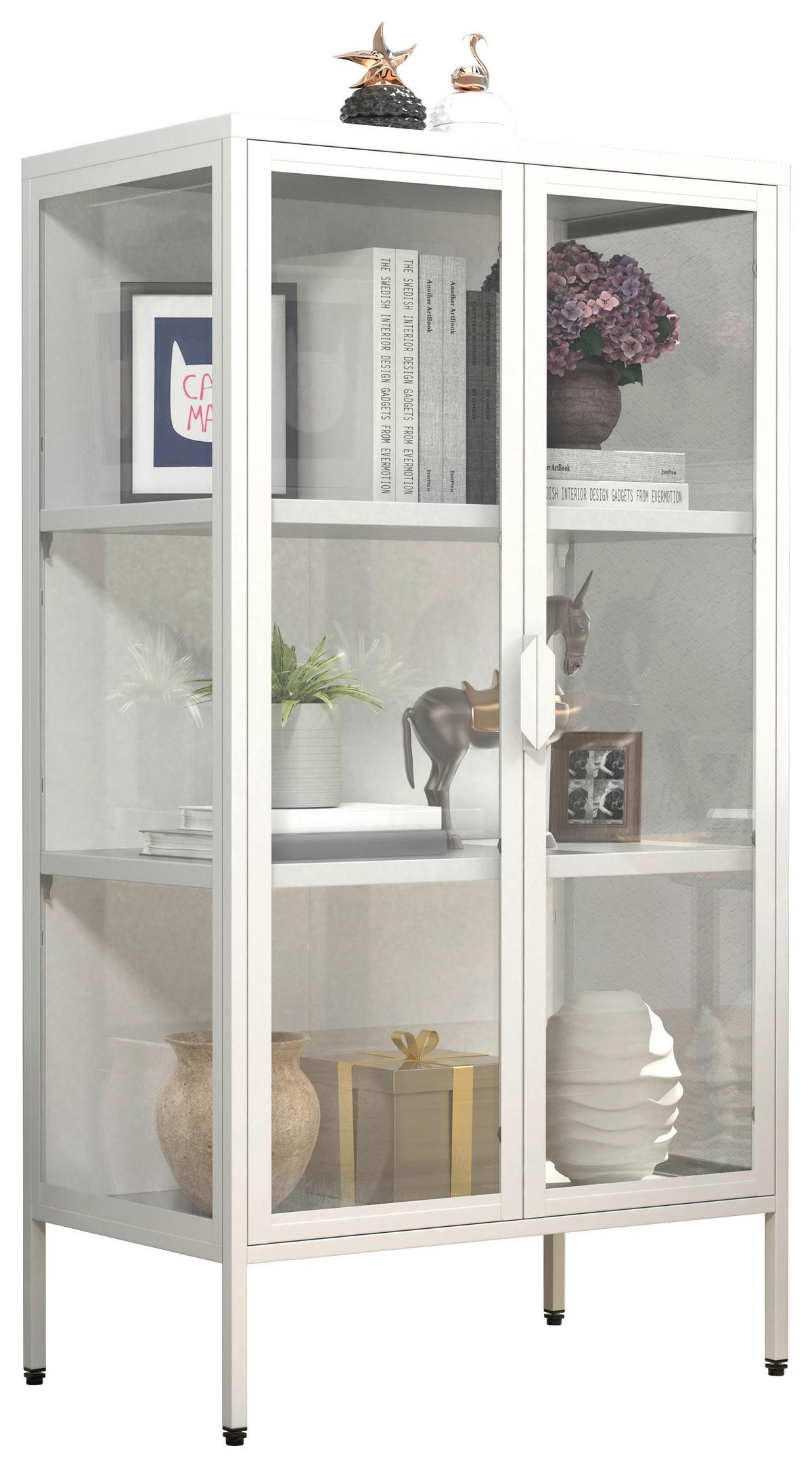 Vitrina Floka M, Bela - bela/prosojno, Design, kovina/steklo (60/110/35cm) - MID.YOU