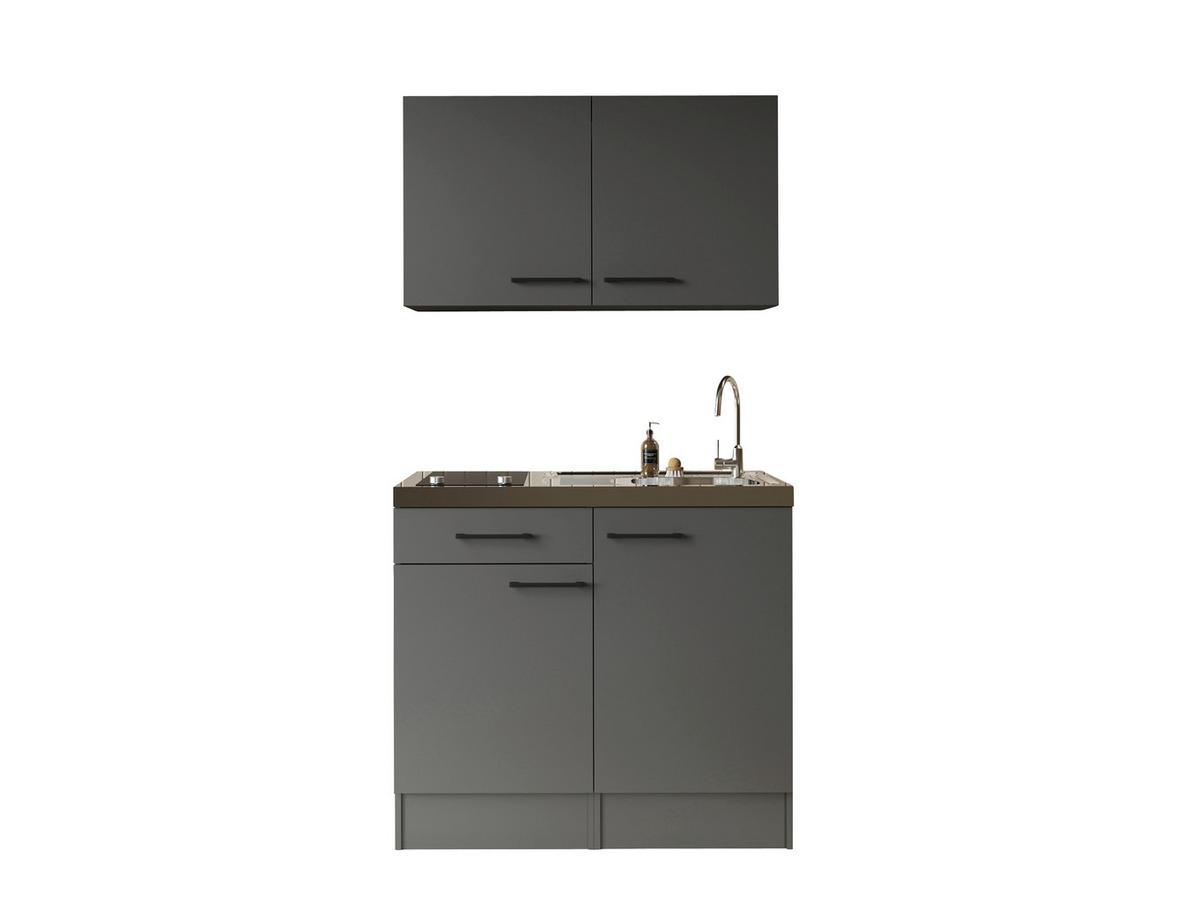Miniküche Oliver m. Gerät ca. 100cm Grau - Schwarz/Grau, Trend, Holzwerkstoff/Metall (100cm) - Respekta