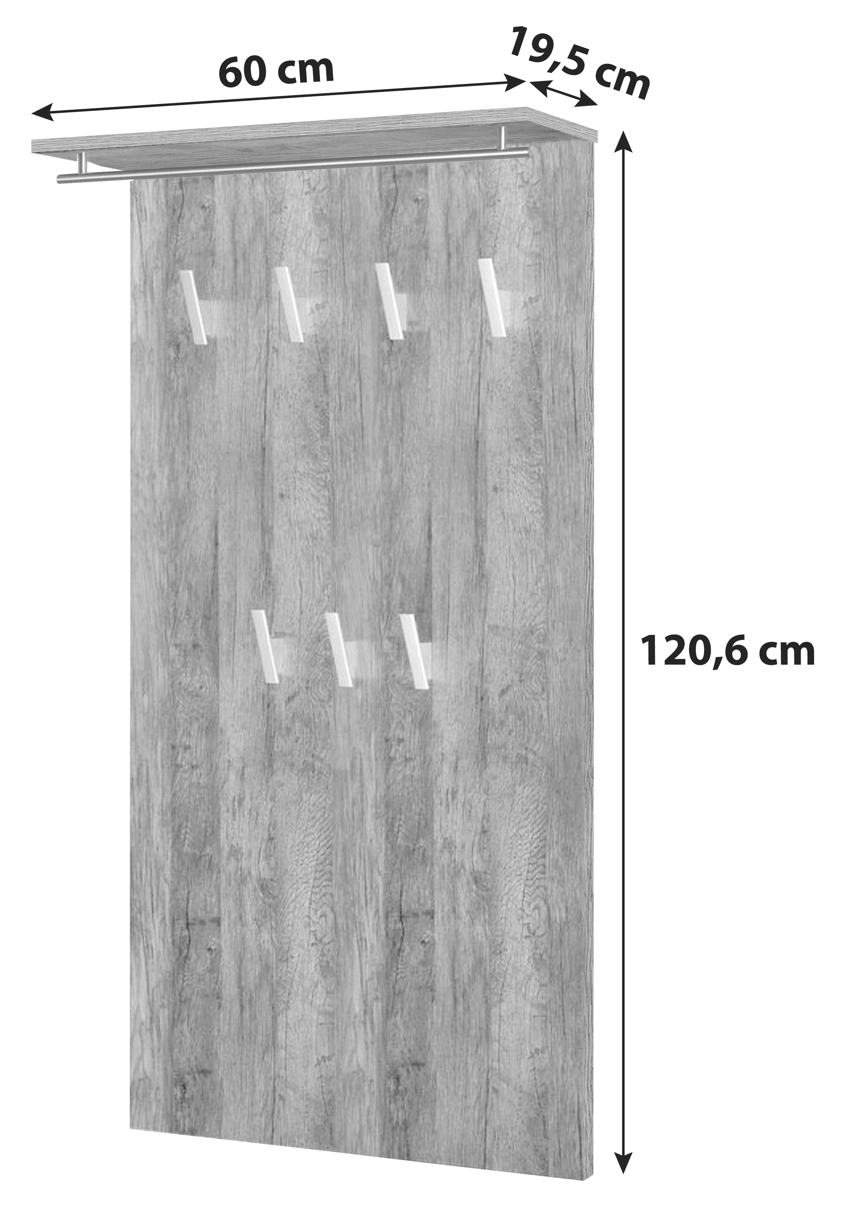 Garderobenpaneel "Danu" , weiß - Weiß, Basics, Holzwerkstoff (60/120,6/19,5cm) - MID.YOU