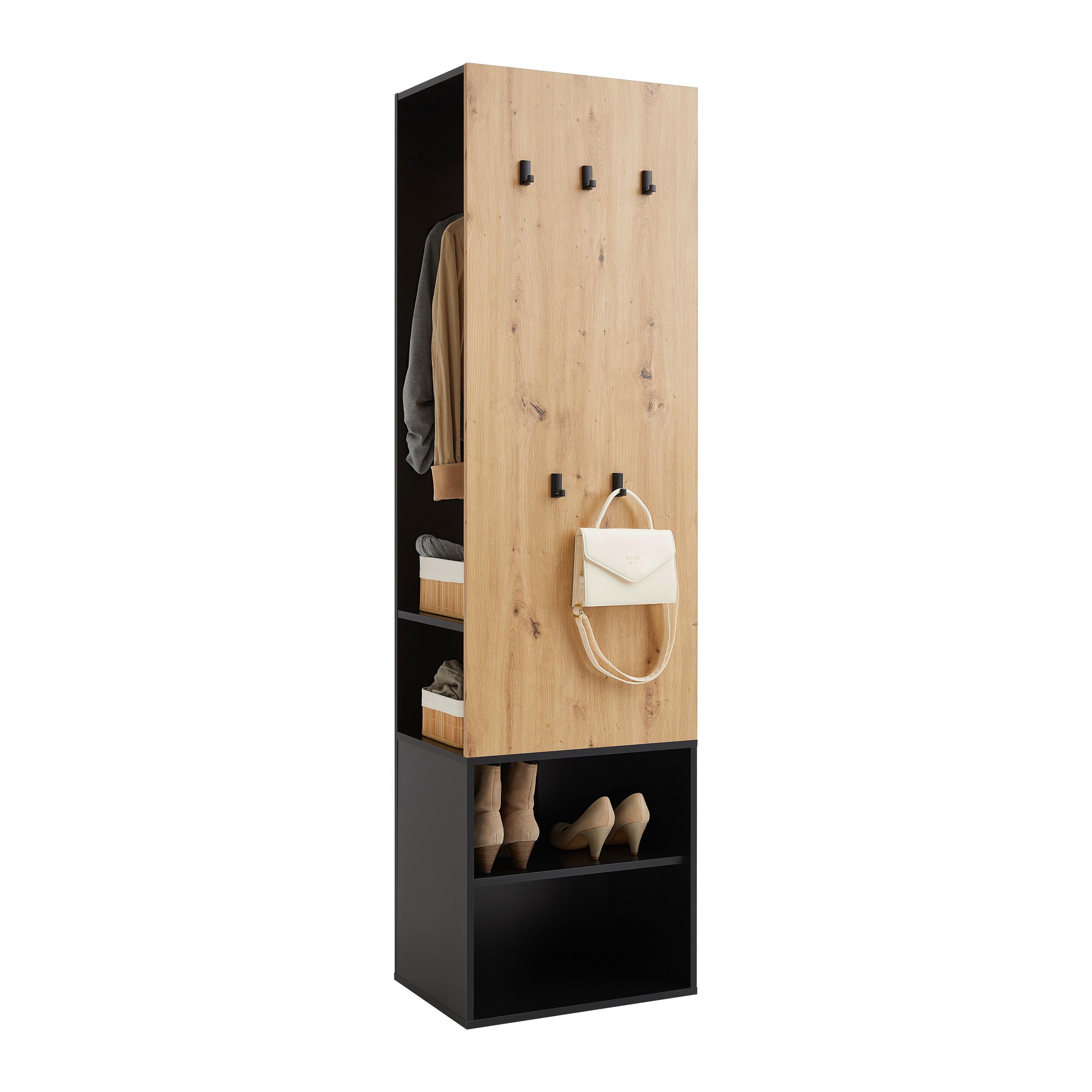 Garderobe Next in Schwarz/Eiche Artisan - Schwarz/Eiche Artisan, Modern, Holzwerkstoff (55/195/38cm) - Mömax
