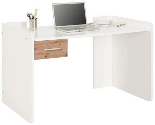 Schreibtisch in Weiss/Eiche Artisan - Weiss/Alufarben, Konventionell, Holzwerkstoff/Kunststoff (124/77/70cm) - Mömax
