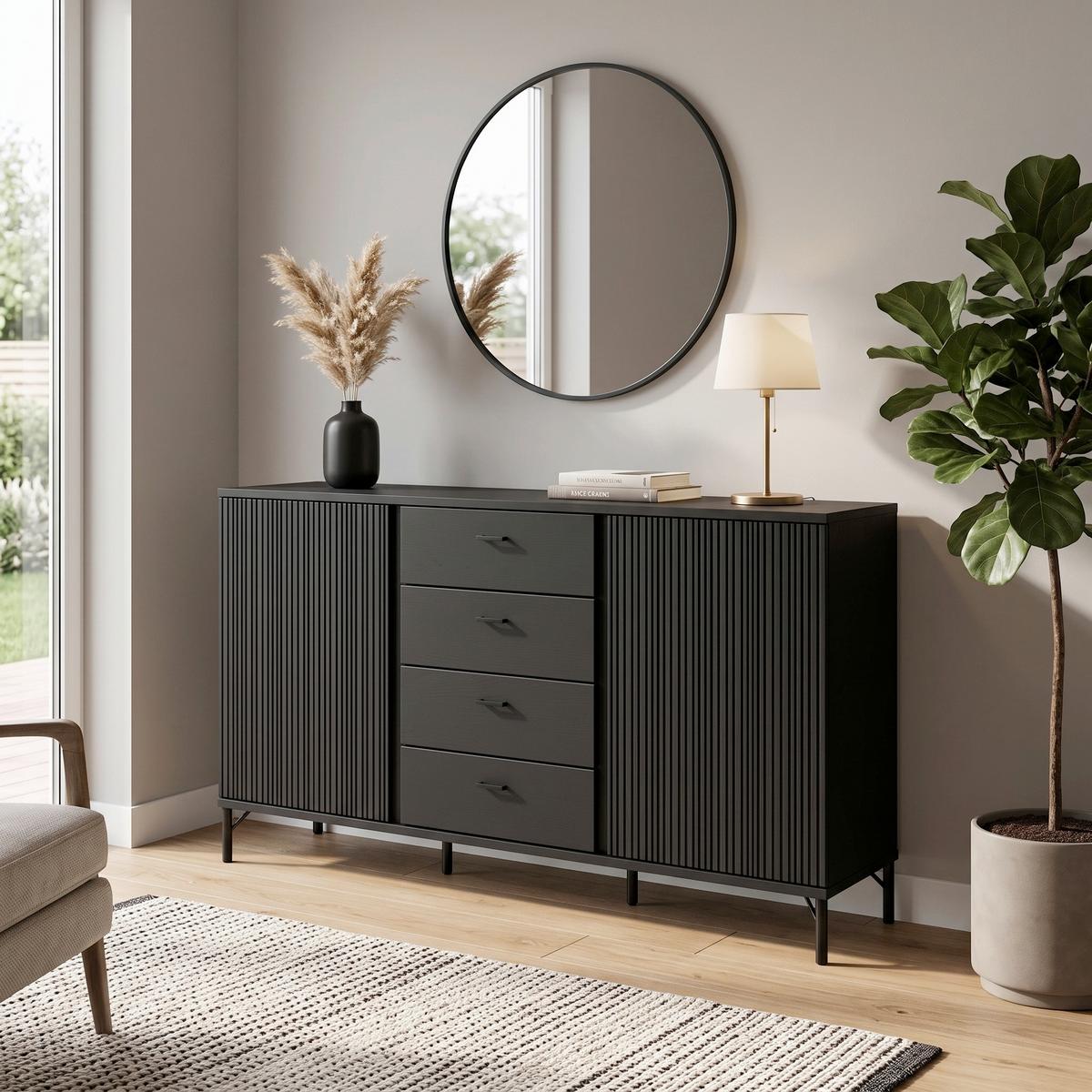 Komoda Lusaka - crna, Trend, drvni materijal/metal (150/87/40cm) - Premium Living