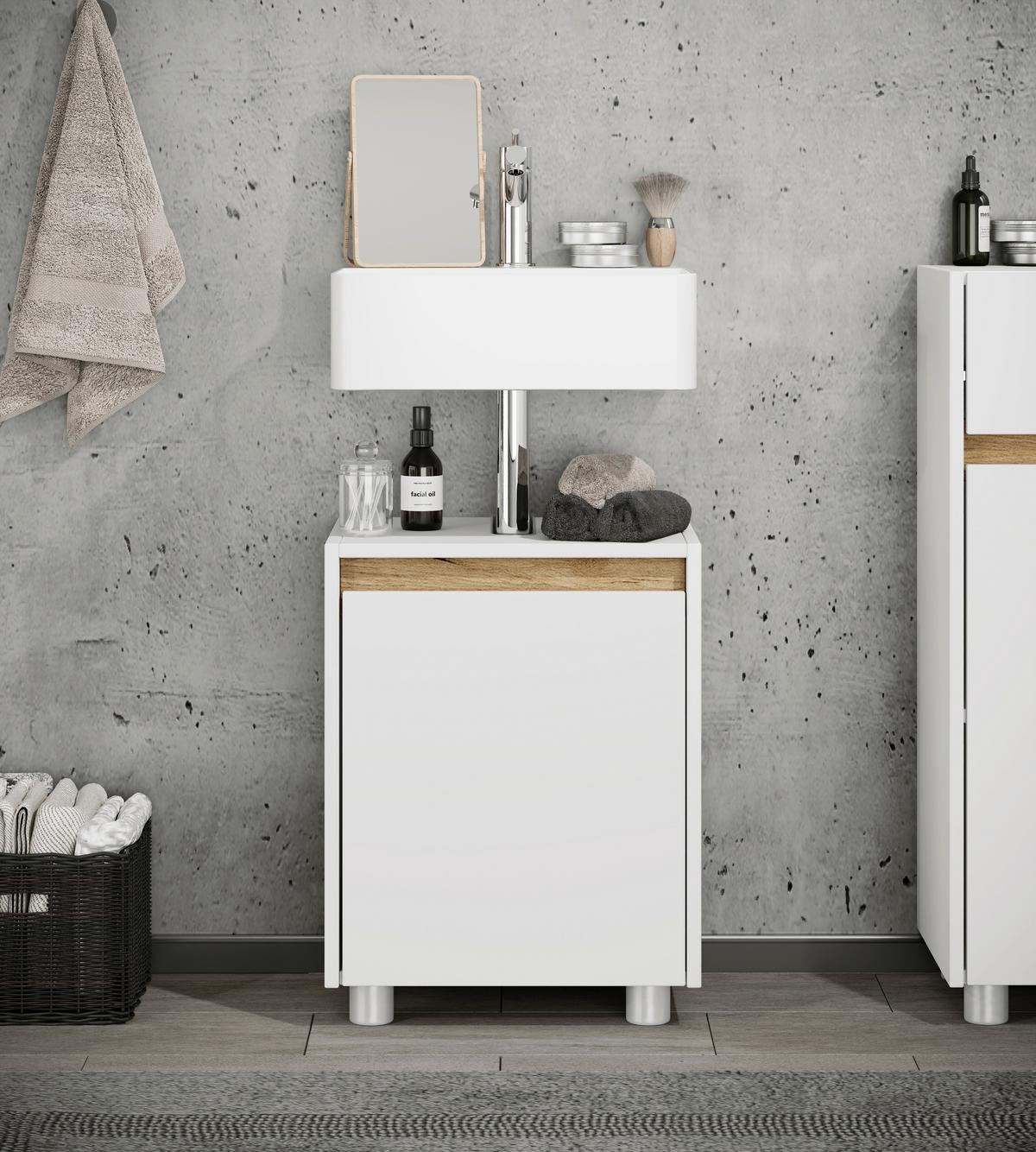 Waschbeckenunterschrank Cosila - Honigeiche/Weiss, Trend, Holzwerkstoff/Kunststoff (42/55/33cm) - MID.YOU