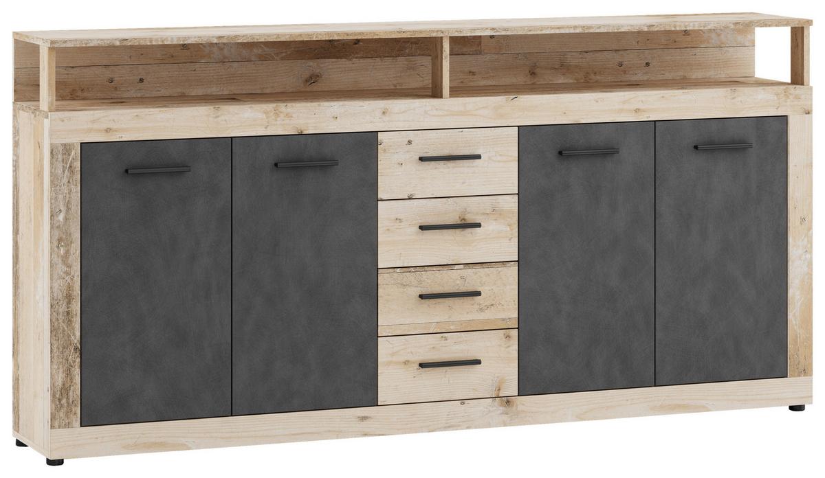 Široka Komoda Lupo, Antracit, Barva Hrasta - barve hrasta/antracit, Design, umetna masa/leseni material (190/96/32cm) - MID.YOU