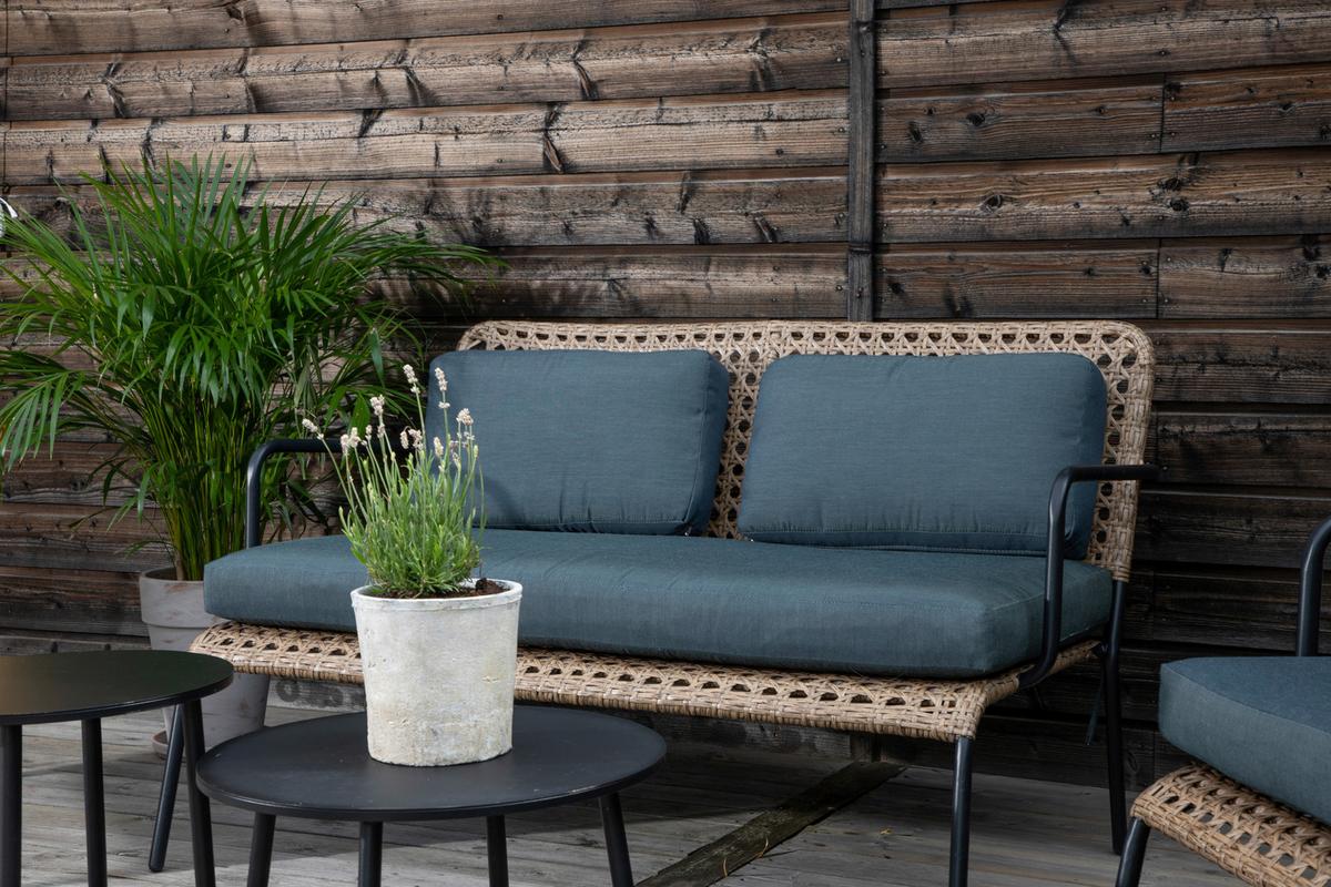 Loungegarnitur Paola 5-tlg. Rattan geflecht - Dunkelgrau/Schwarz, KONVENTIONELL, Naturmaterialien/Holz - Gardenson
