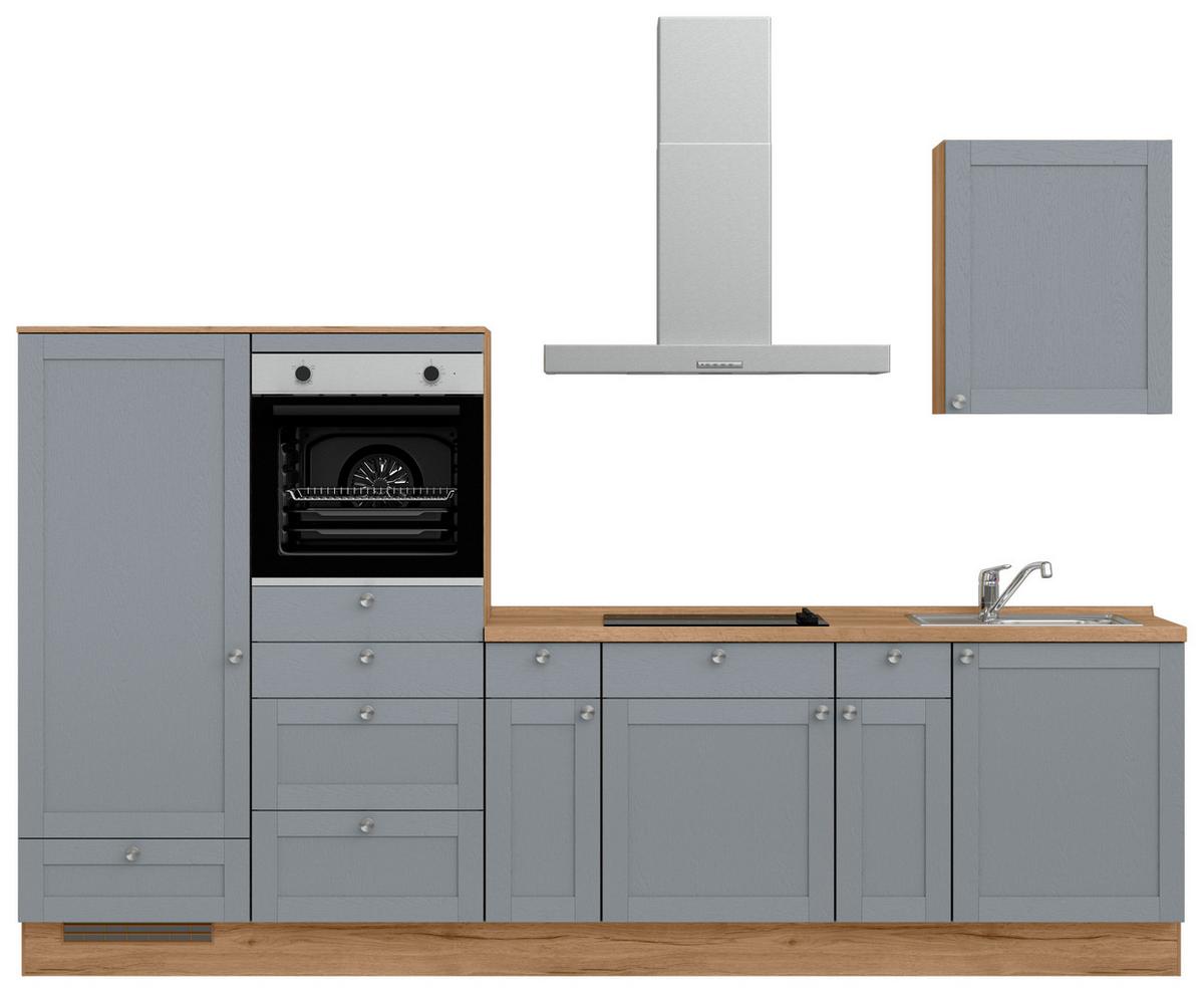 Küchenleerblock Frame Low o. Geräte Blaugrau - Edelstahlfarben/Eichefarben, MODERN, Holzwerkstoff/Metall (300cm) - Nobilia
