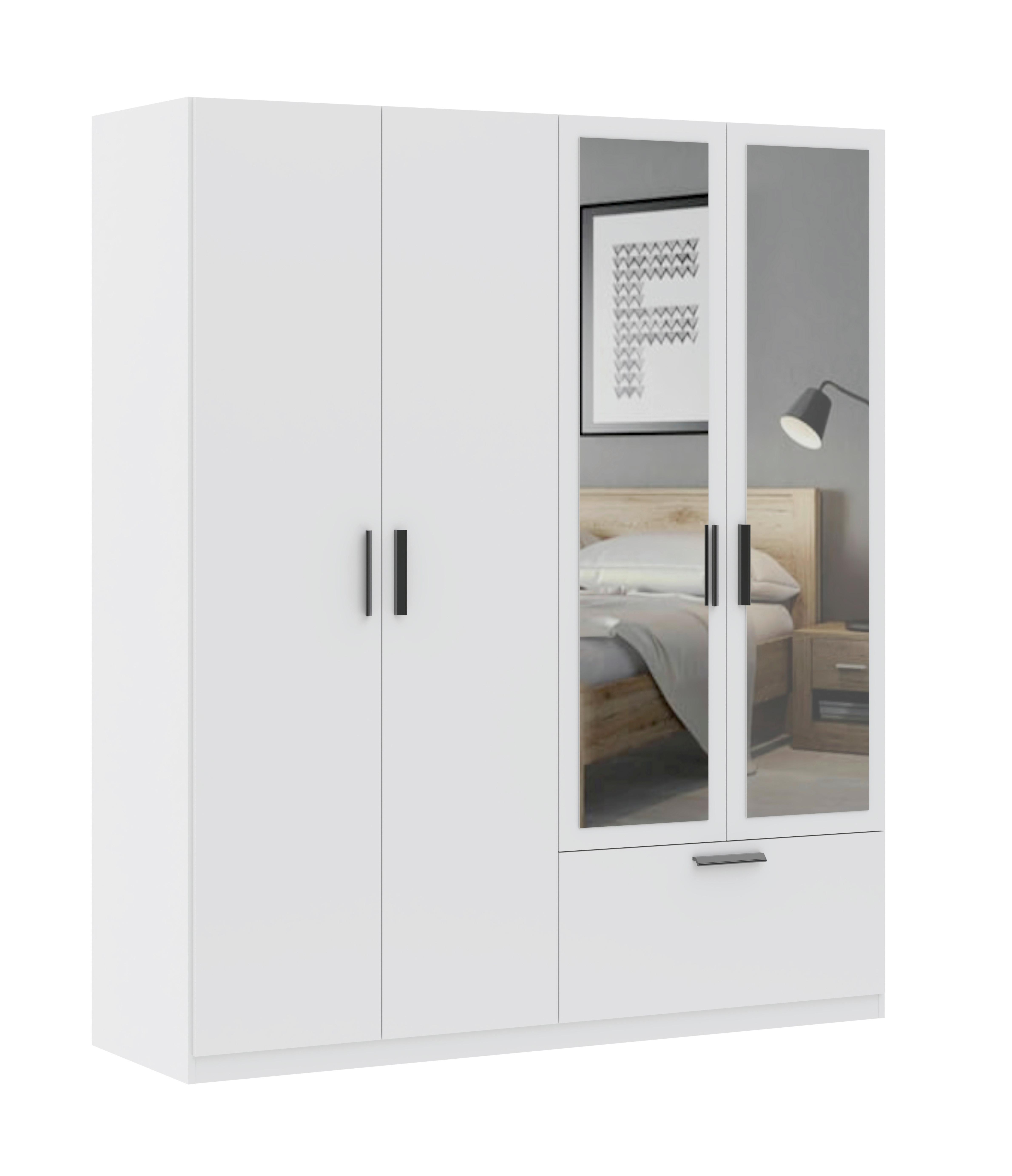 Drehtürenschrank Milos 4T1S2S Weiss - Weiss/Schwarz, Modern, Glas/Holzwerkstoff (180/210/54cm) - Mömax