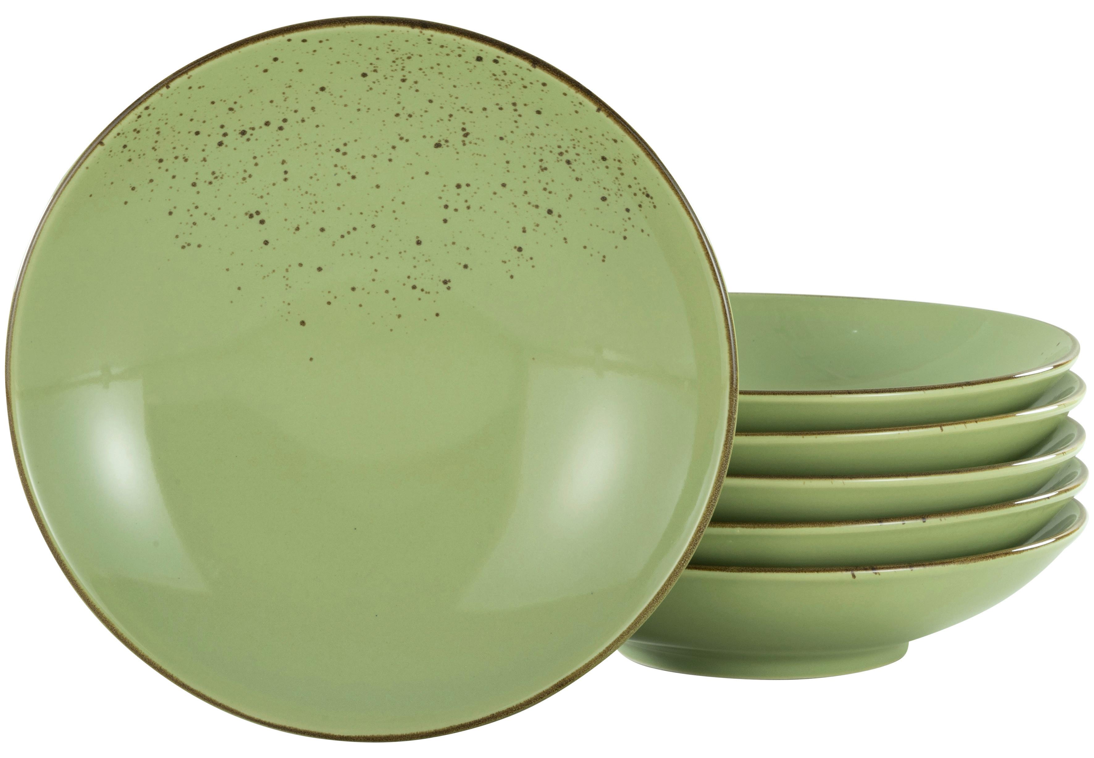 Set Globokih Krožnikov Green, 6-Delni - zelena, Trend, keramika (22cm) - Creatable