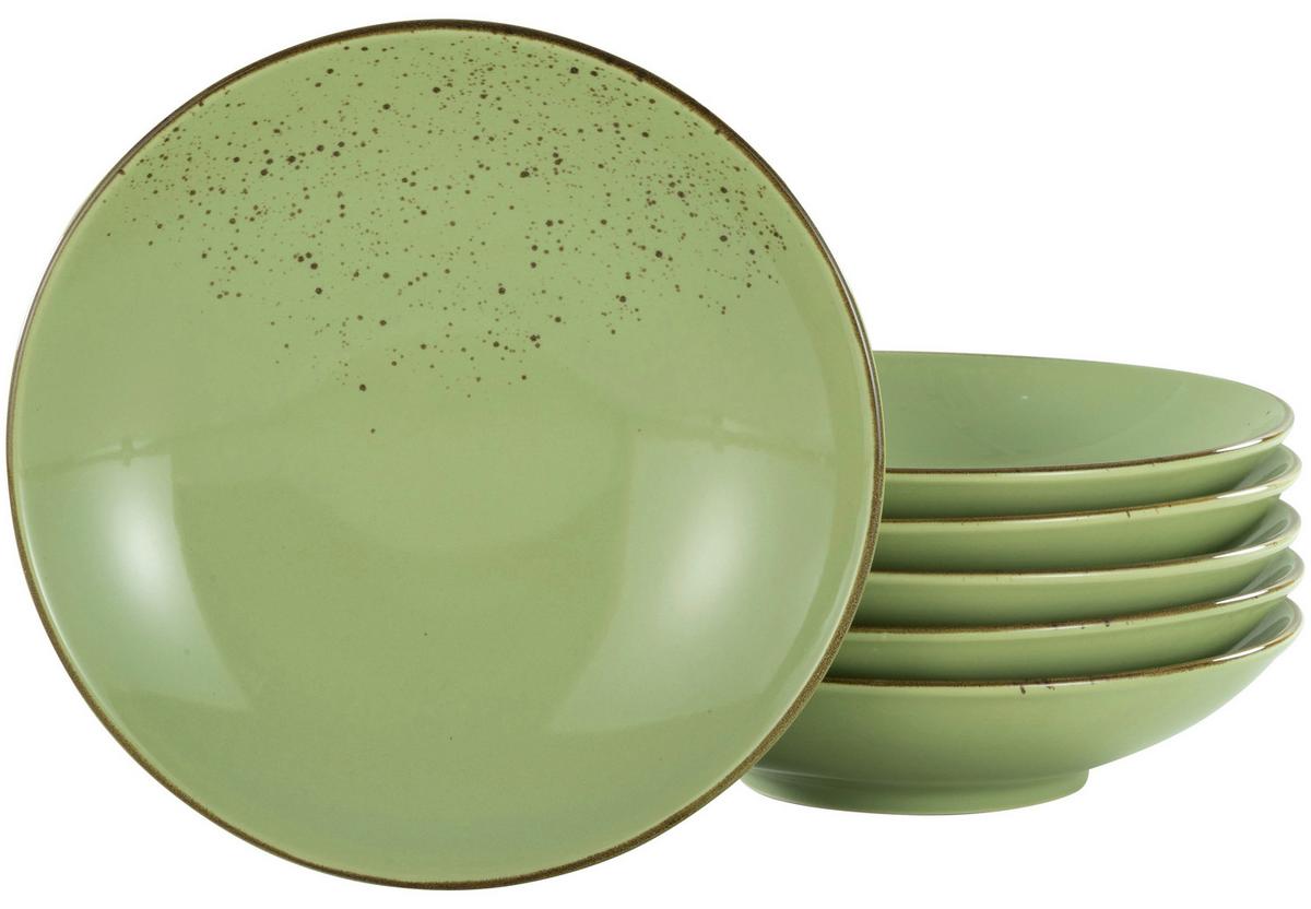 Set Globokih Krožnikov Green, 6-Delni - zelena, Trend, keramika (22cm) - Creatable