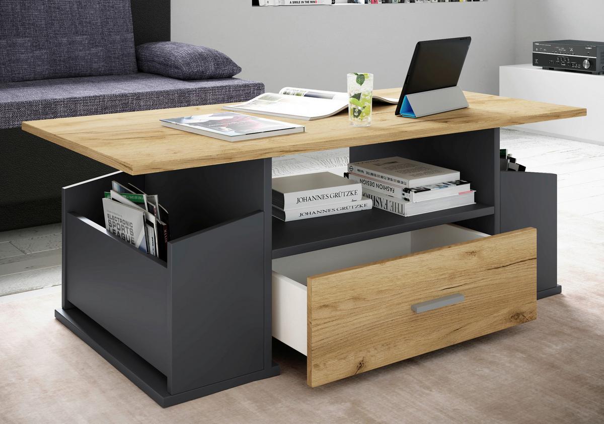COUCHTISCH JUNATA - Honigeiche/Anthrazit, Design, Holzwerkstoff/Kunststoff (110/52/44cm) - MID.YOU