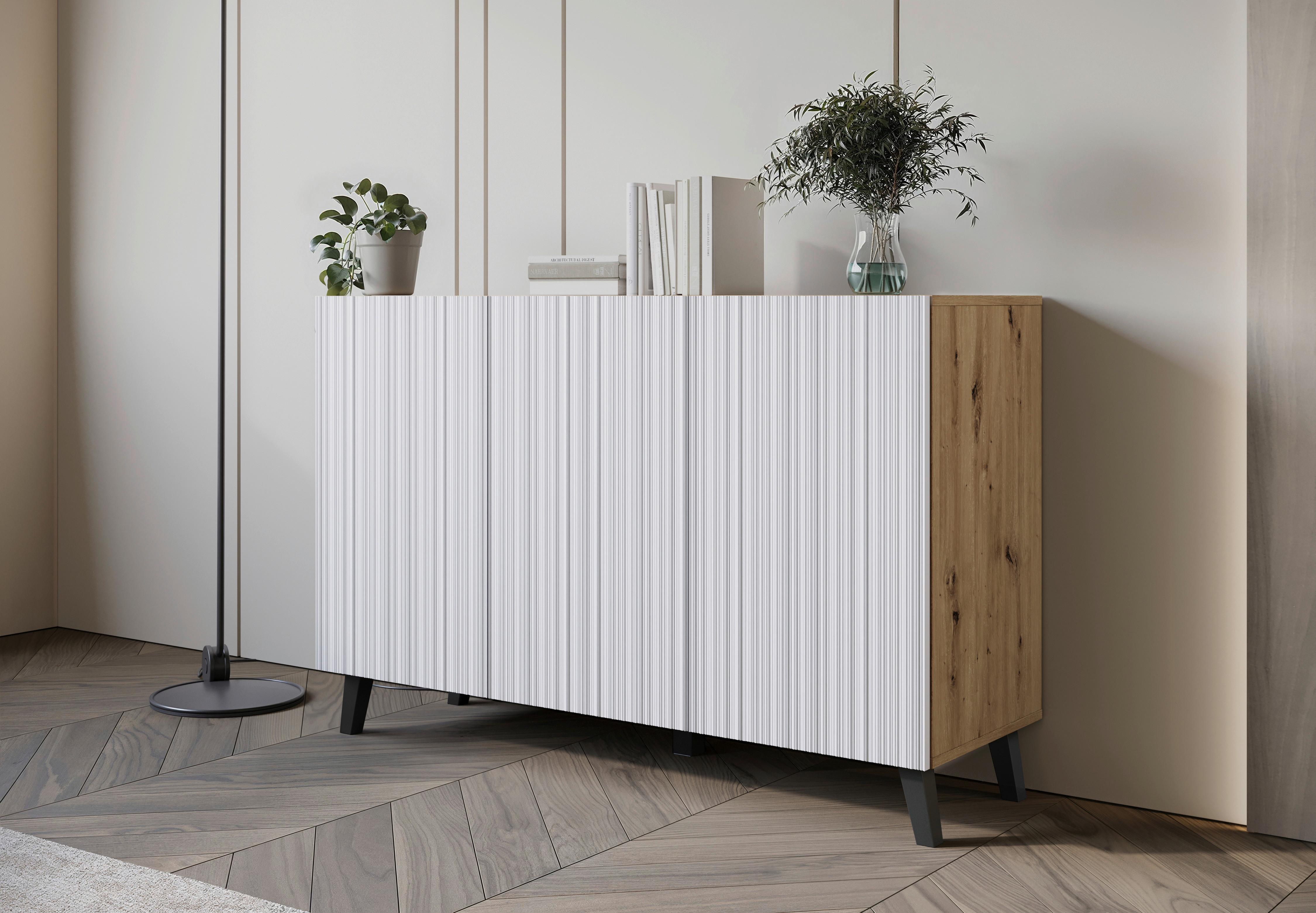 Komoda Phuket 120, Bela, Barva Hrasta - črna/bela, Trend, leseni material (120/76/39cm) - Livetastic