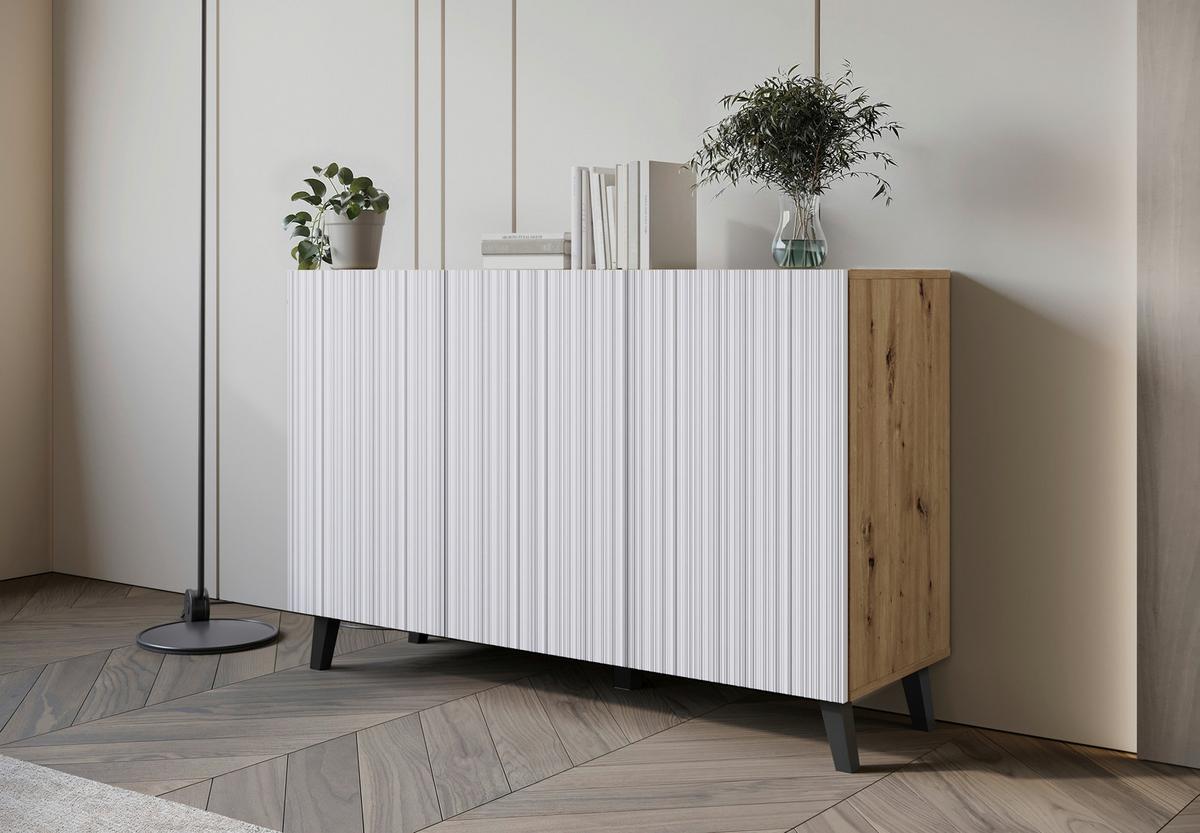 Komoda Phuket 120, Bela, Barva Hrasta - črna/bela, Trend, leseni material (120/76/39cm) - Livetastic